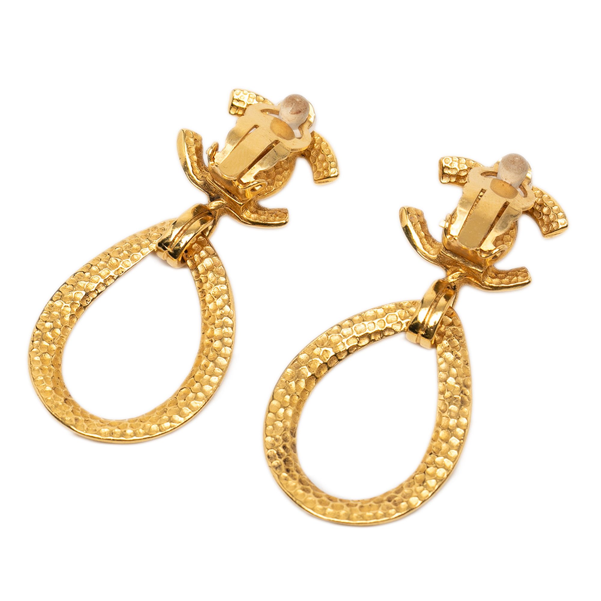 Chanel Chanel CC Gold Plated Teardrop Dangle Hoop Clip On Earrings Size ONE SIZE - 2 Thumbnail