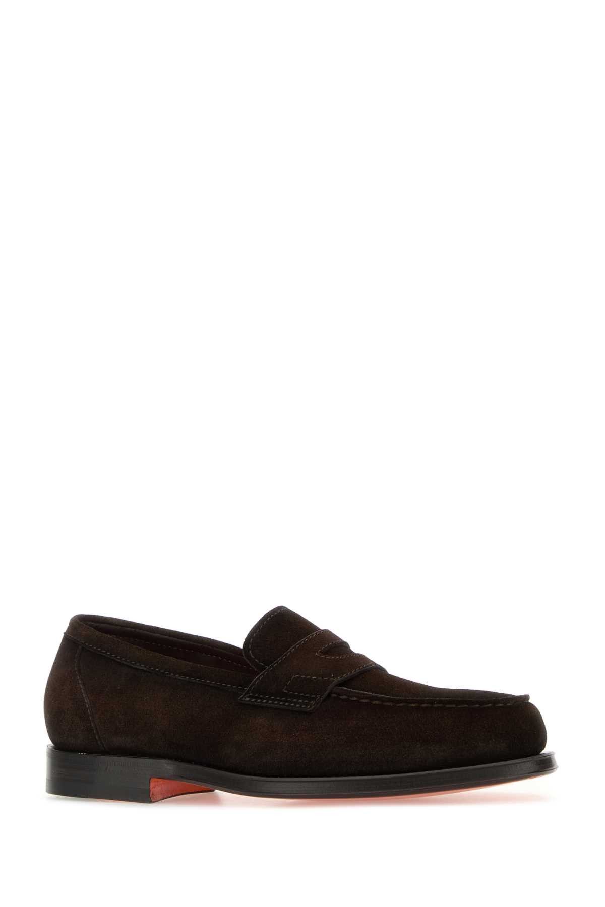 Santoni Dark Brown Suede Gunter Loafers Size US 8 / EU 41 - 2 Thumbnail