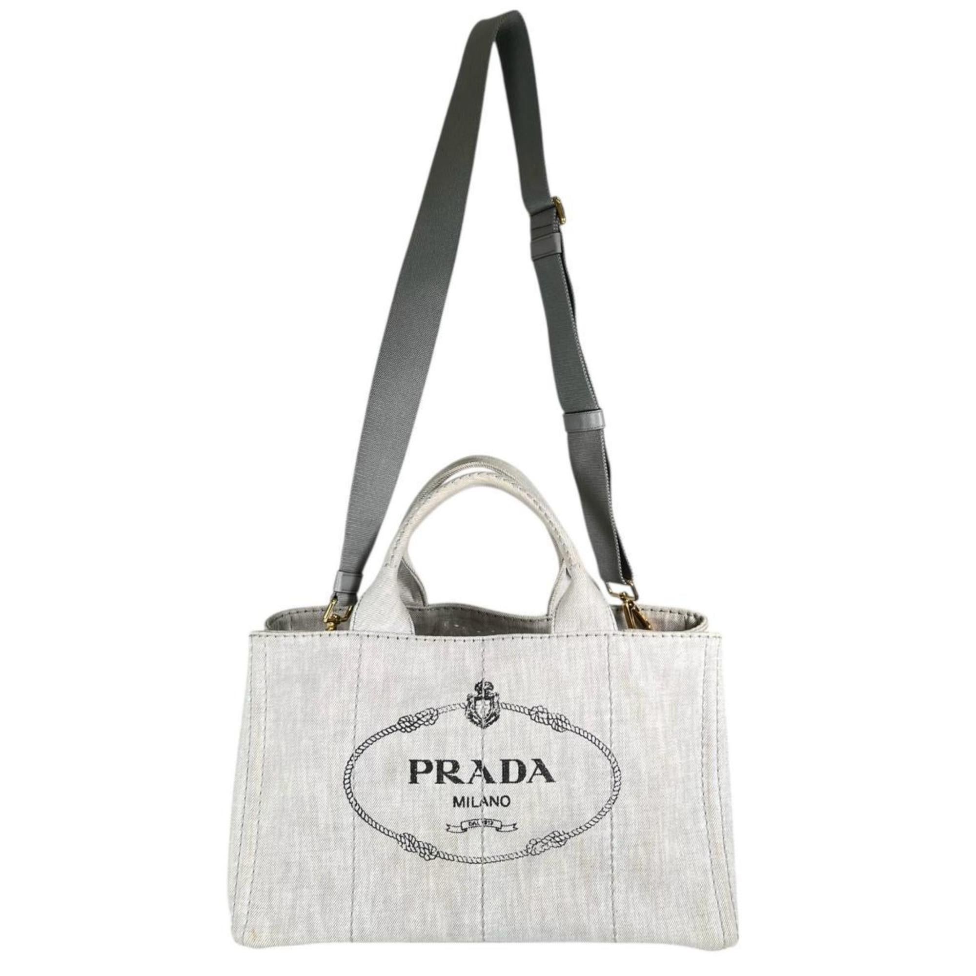Prada Prada Canapa Tote Bag in Denim, 1BG642 Bianco Size ONE SIZE - 4 Thumbnail