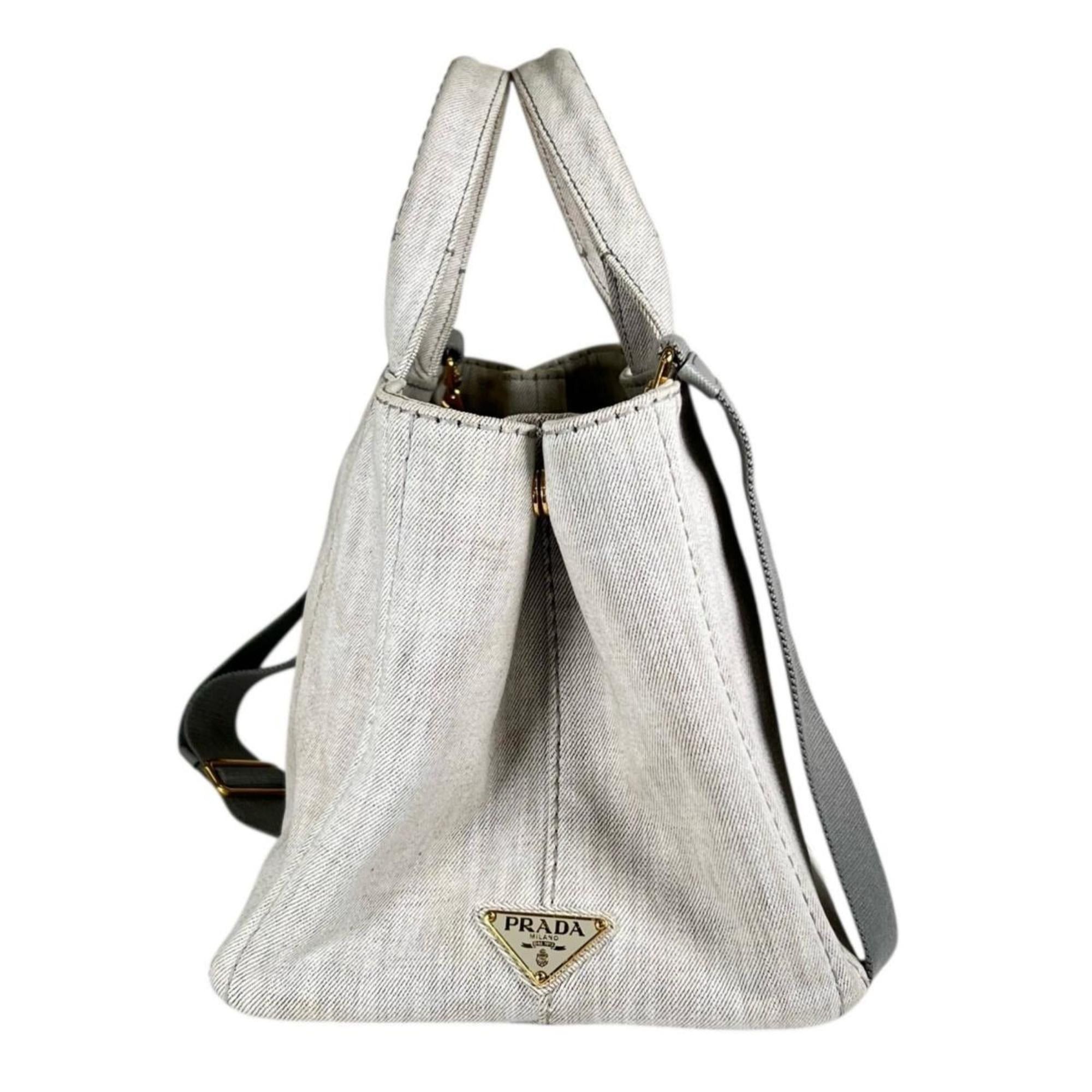 Prada Prada Canapa Tote Bag in Denim, 1BG642 Bianco Size ONE SIZE - 5 Thumbnail