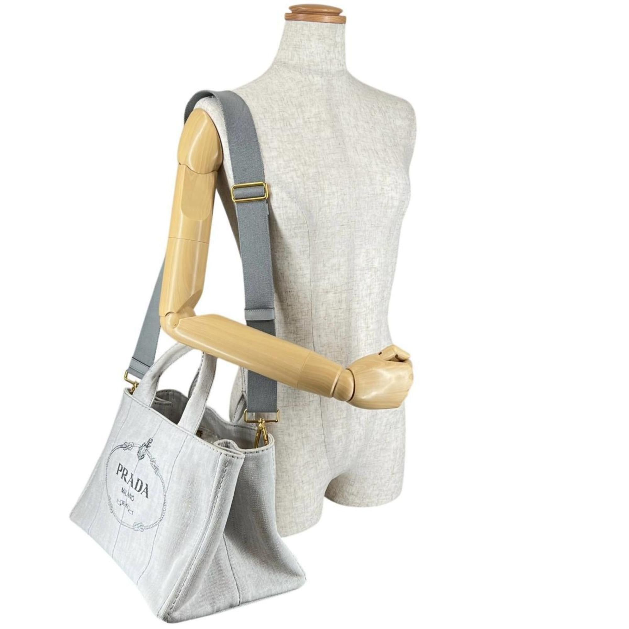 Prada Prada Canapa Tote Bag in Denim, 1BG642 Bianco Size ONE SIZE - 19 Thumbnail