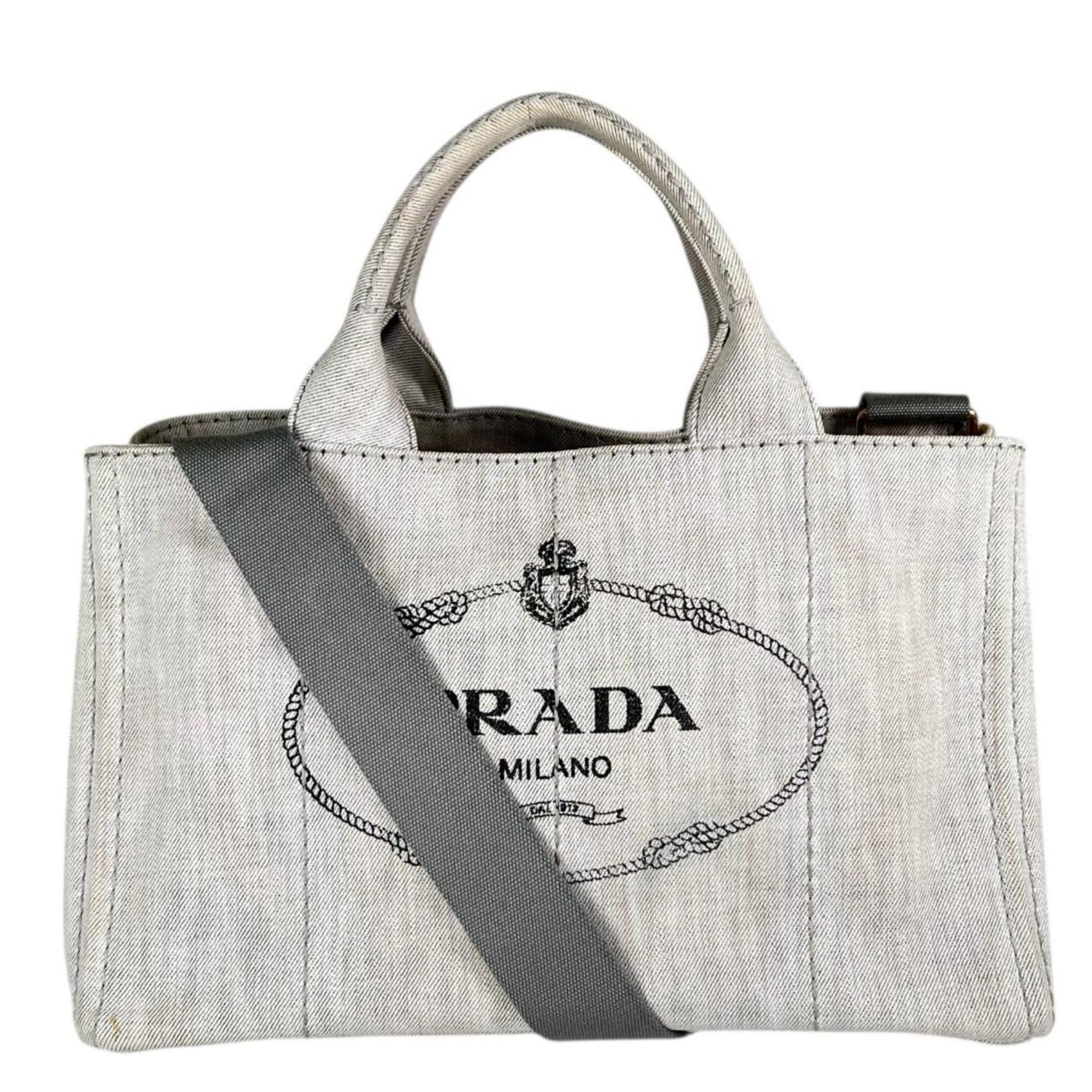 Prada Prada Canapa Tote Bag in Denim, 1BG642 Bianco Size ONE SIZE - 2 Thumbnail