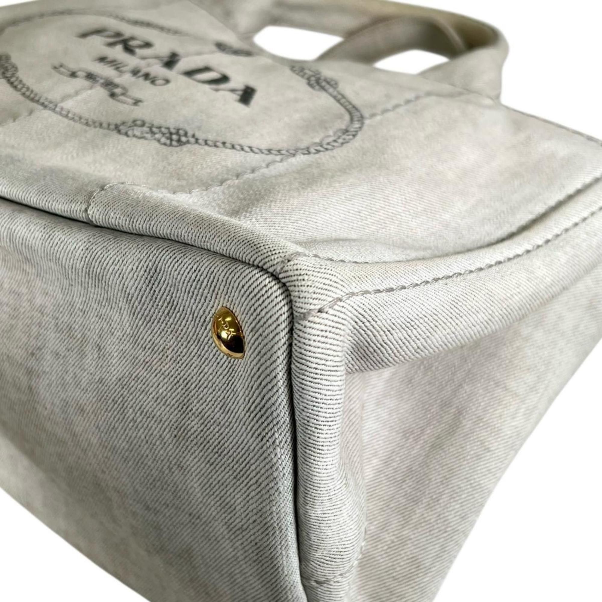Prada Prada Canapa Tote Bag in Denim, 1BG642 Bianco Size ONE SIZE - 8 Thumbnail
