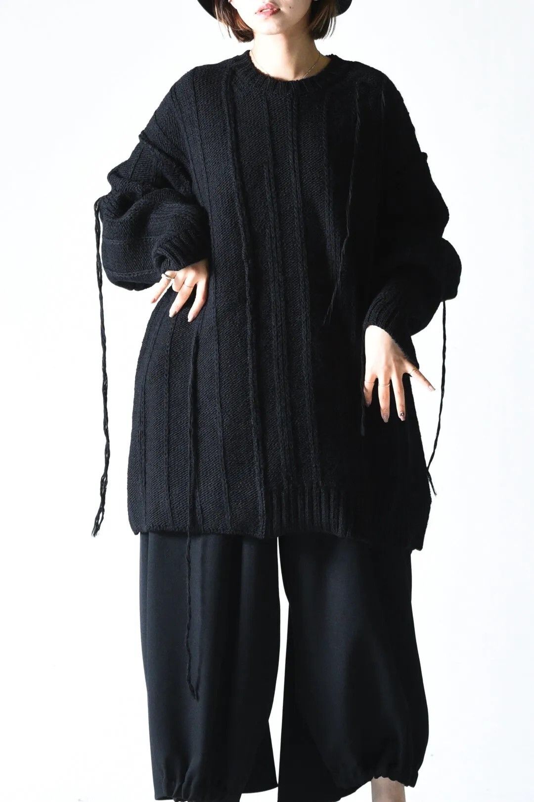 Yohji Yamamoto black oversized wool sweater with ties Size US L / EU 52-54 / 3 - 8 Thumbnail