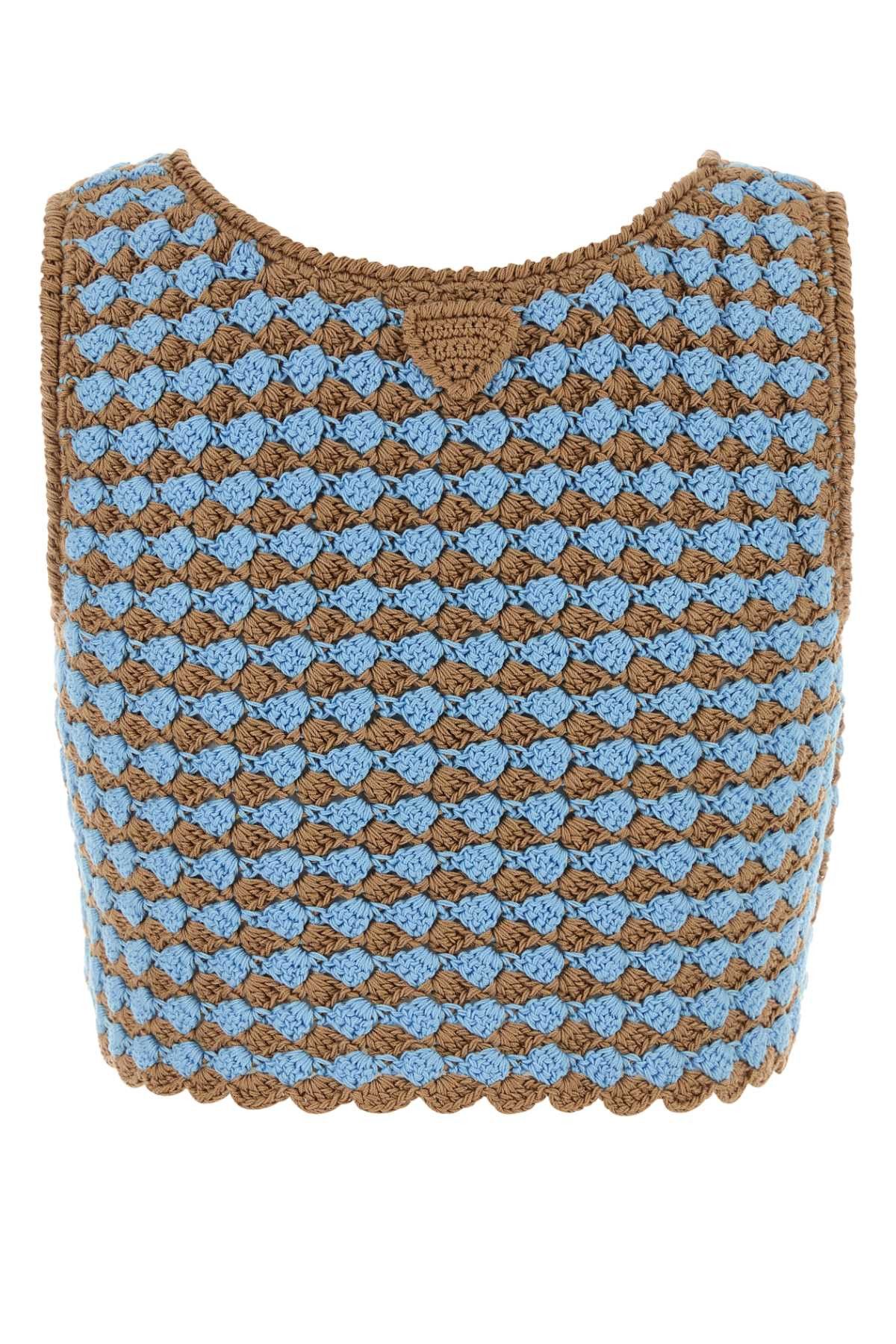 Prada Tow-Tone Crochet Crop Top Size M / US 6-8 / IT 42-44 - 2 Thumbnail