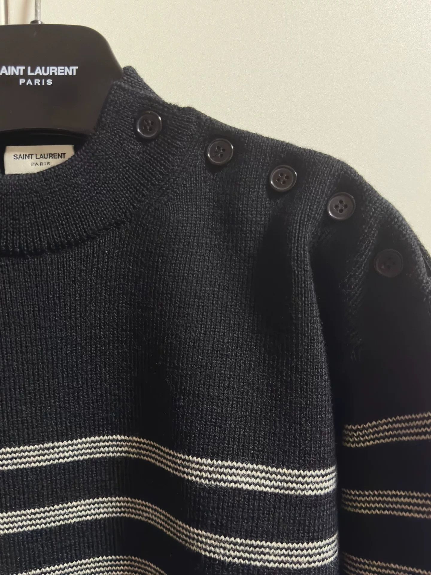 Saint Laurent Paris black striped shoulder button knit sweater Size US S / EU 44-46 / 1 - 2 Thumbnail