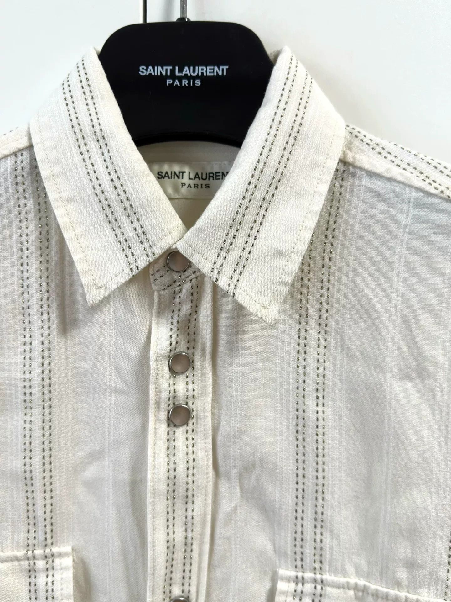 Saint Laurent Paris Saint Laurent Beige Metallic Stripe Shirt Size M / US 6-8 / IT 42-44 - 2 Thumbnail