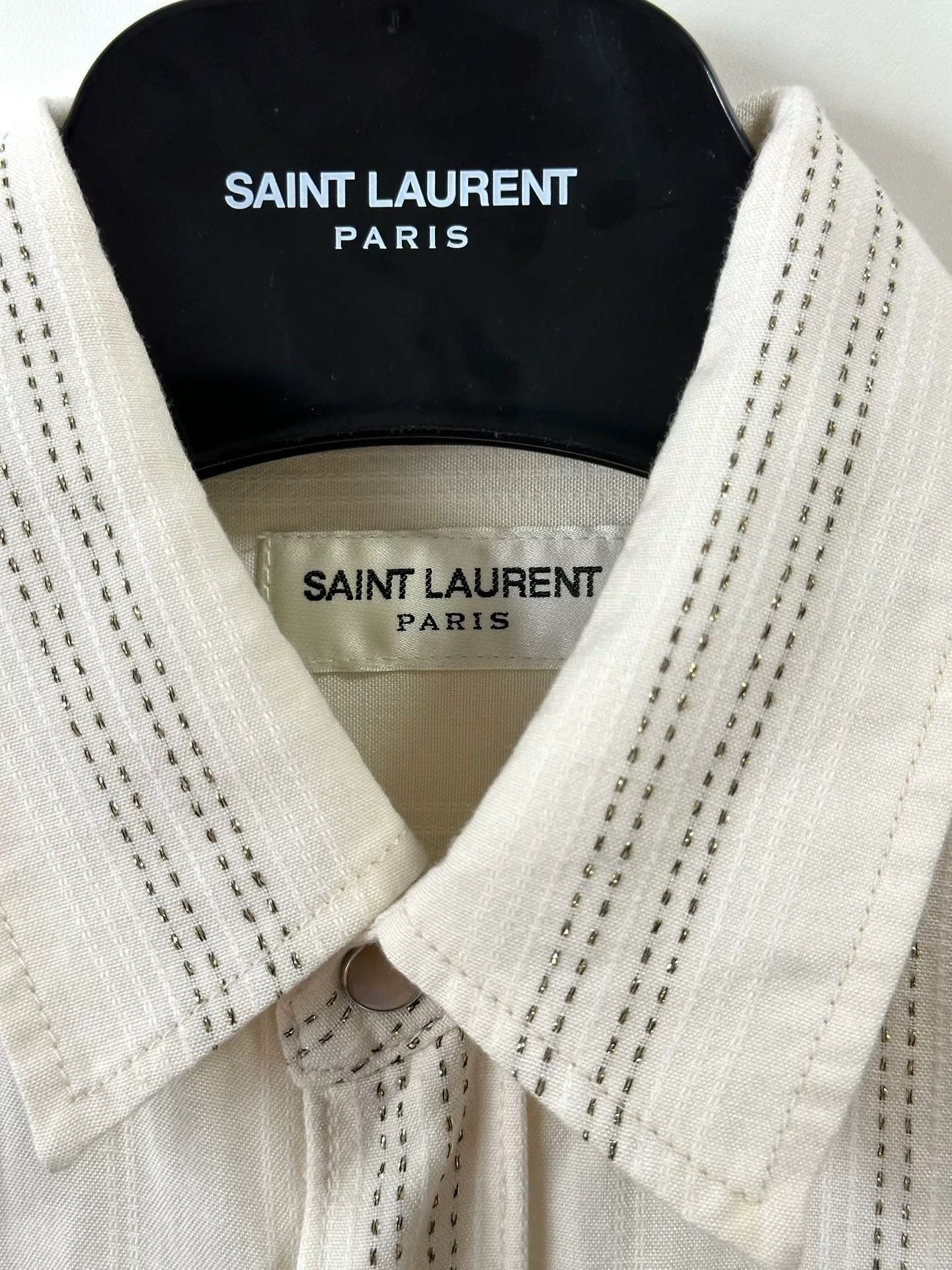 Saint Laurent Paris Saint Laurent Beige Metallic Stripe Shirt Size M / US 6-8 / IT 42-44 - 6 Thumbnail