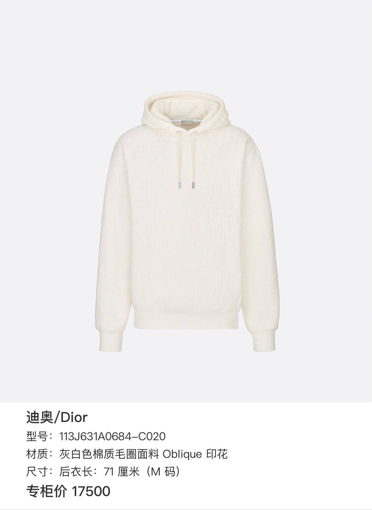 Dior dior oblique logo hooded sweatshirt in white Size US S / EU 44-46 / 1 - 7 Thumbnail