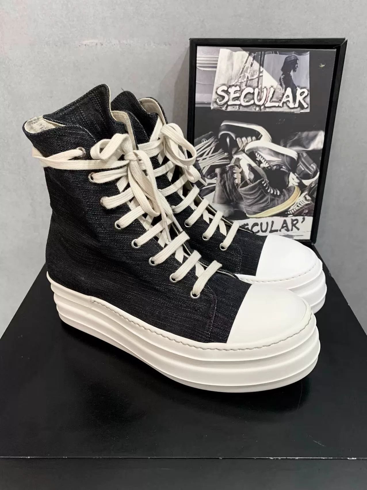 Rick Owens rick owens black high-top platform sneakers Size US 9 / EU 42 - 3 Thumbnail