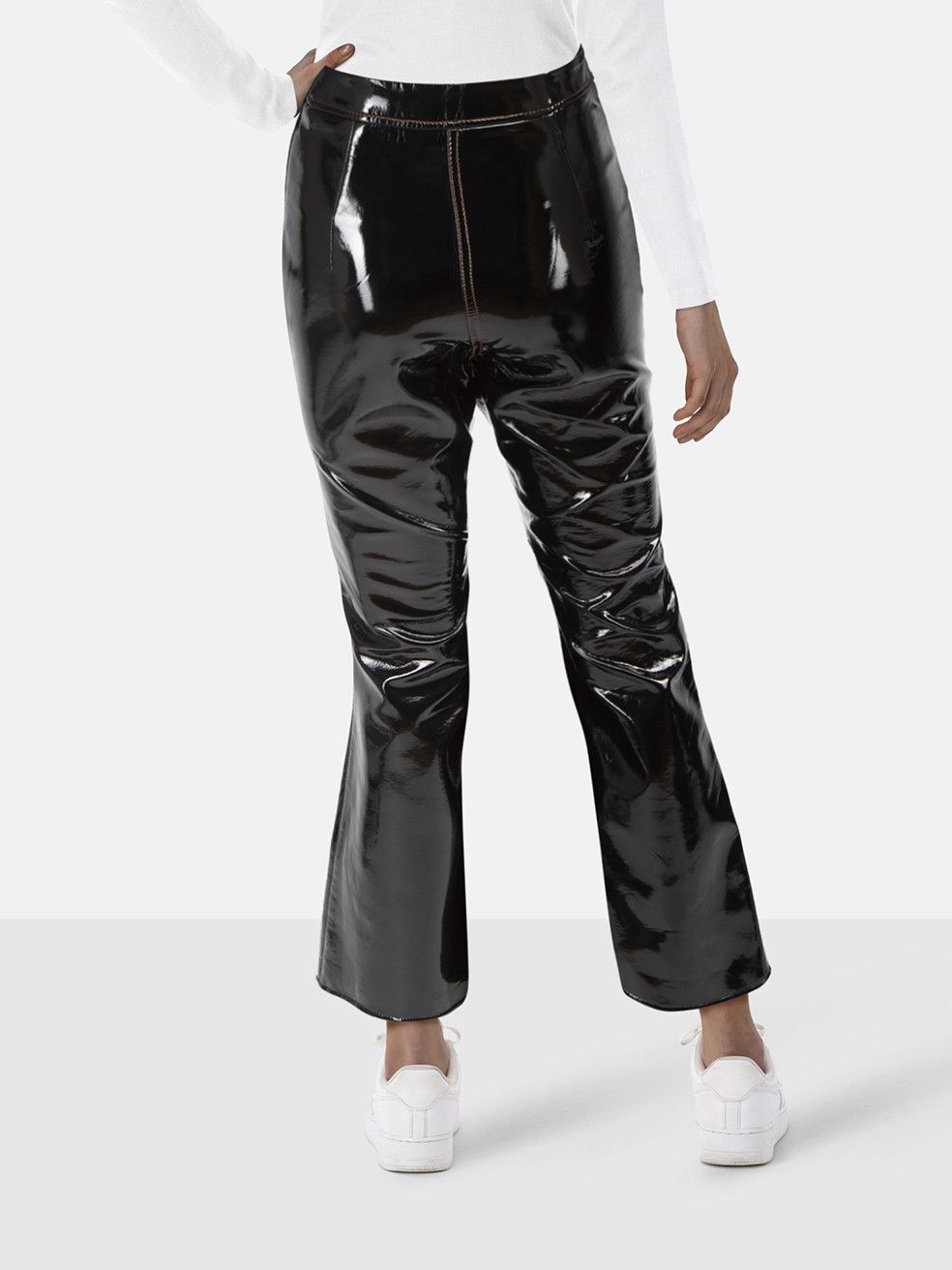 ELLERY Black Vegan Leather Outlaw Crop Flare Trousers Size 25" / US 0 / IT 36 - 2 Thumbnail