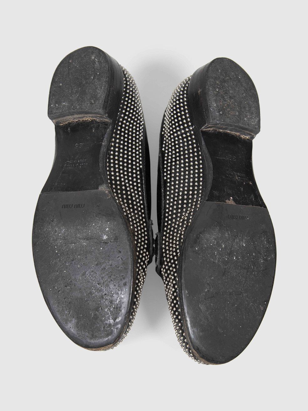 Miu Miu Black Patent Studded Loafers Size US 8 / IT 38 - 4 Thumbnail