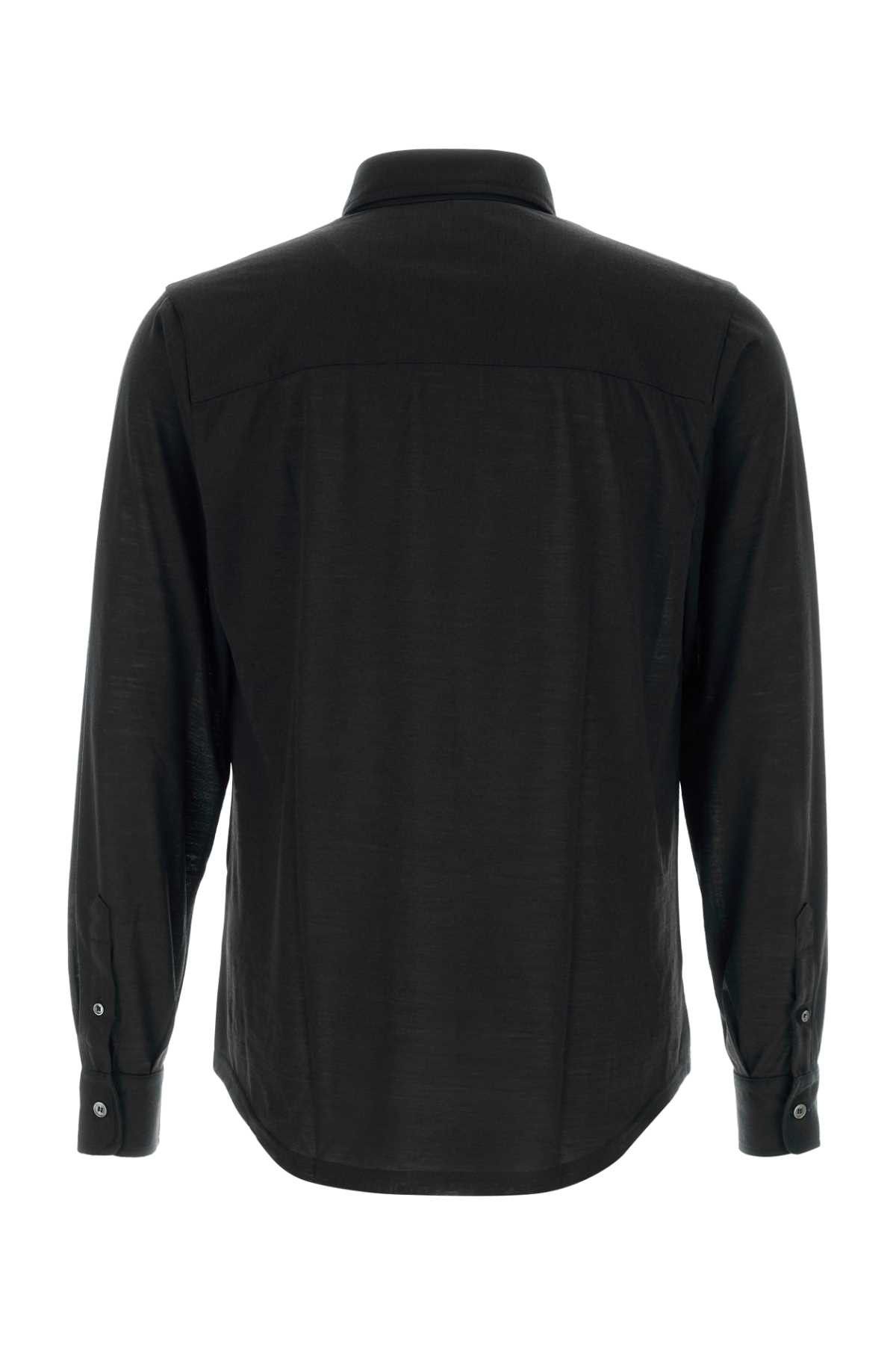 Fedeli Black Wool Shirt Size US XL / EU 56 / 4 - 2 Thumbnail