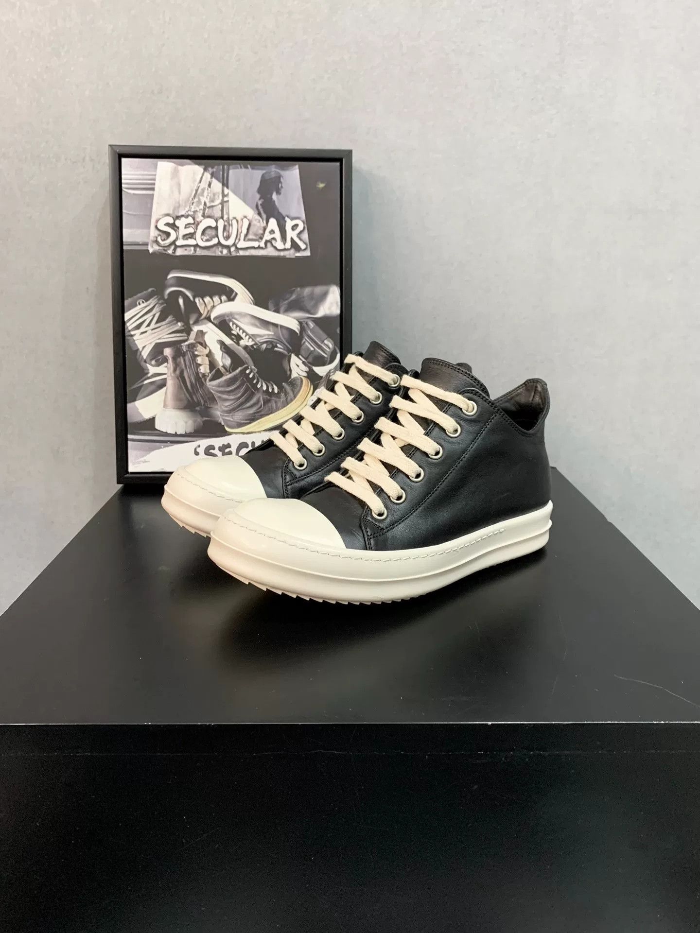 Rick Owens rick owens low-top leather sneakers in black Size US 5.5 / EU 38 - 4 Thumbnail