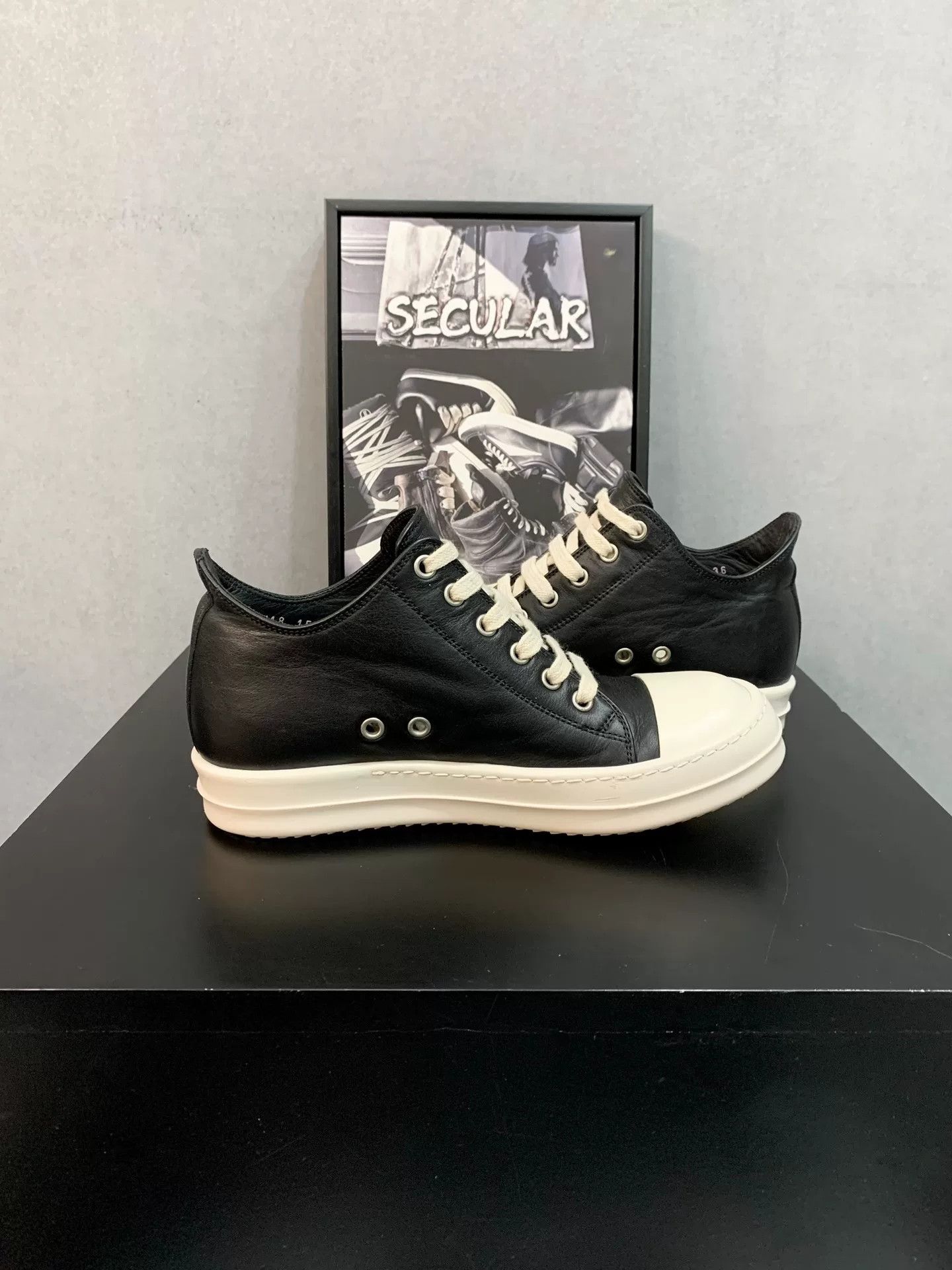 Rick Owens rick owens low-top leather sneakers in black Size US 5.5 / EU 38 - 5 Thumbnail