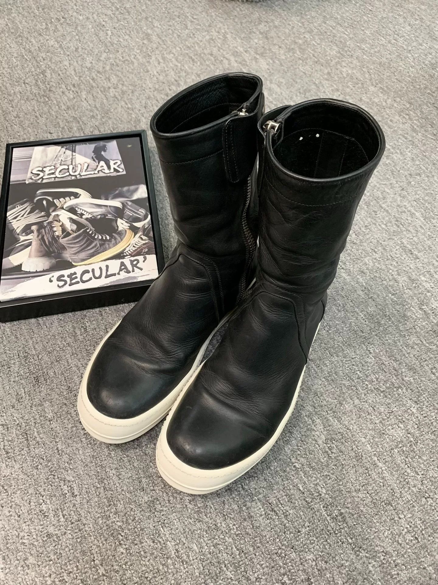 Rick Owens rick owens black leather mid-calf boots Size US 7 / EU 40 - 4 Thumbnail