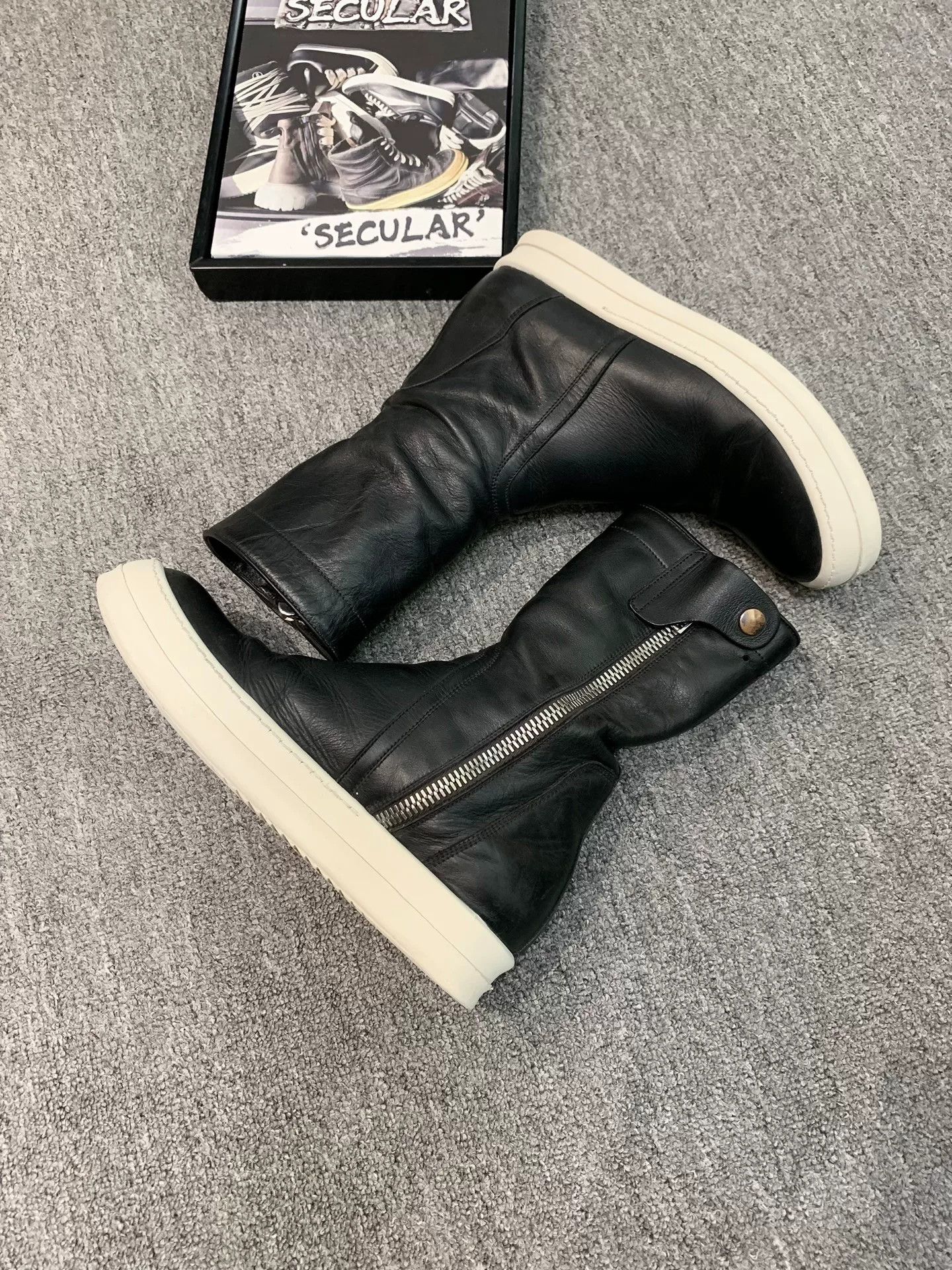 Rick Owens rick owens black leather mid-calf boots Size US 7 / EU 40 - 6 Thumbnail