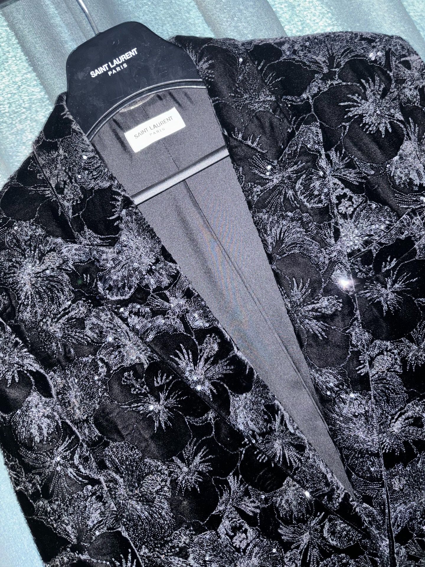 Saint Laurent Paris black velvet floral blazer by Saint Laurent Size US L / EU 52-54 / 3 - 3 Thumbnail