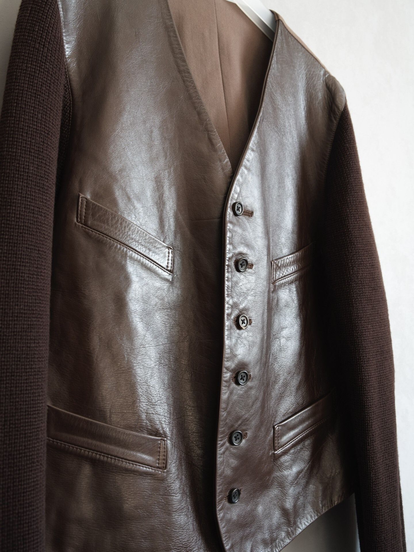 Yohji Yamamoto Yohji Yamamoto Knit and Leather Short Jacket Size US M / EU 48-50 / 2 - 2 Thumbnail