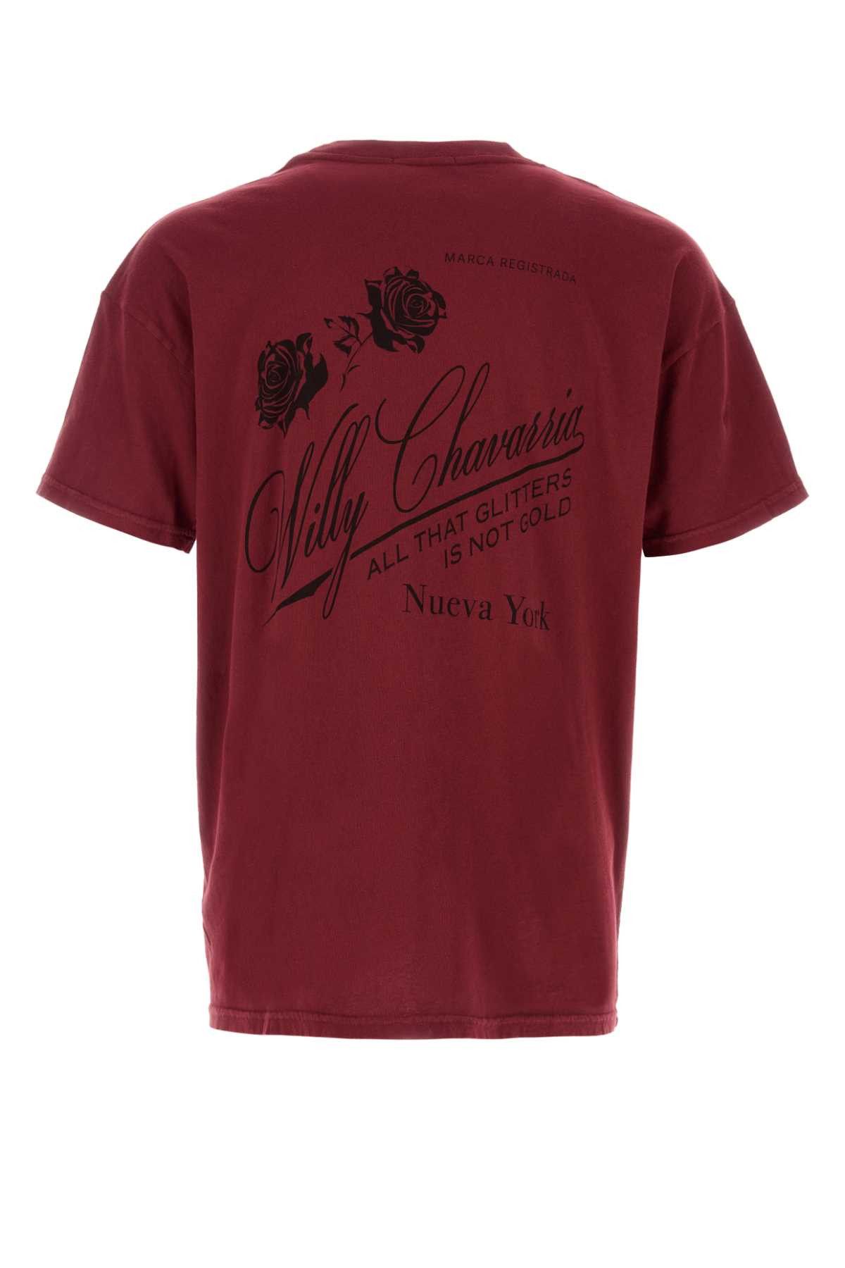 Willy Chavarria Burgundy Cotton Willy Label T-Shirt Size US S / EU 44-46 / 1 - 2 Thumbnail