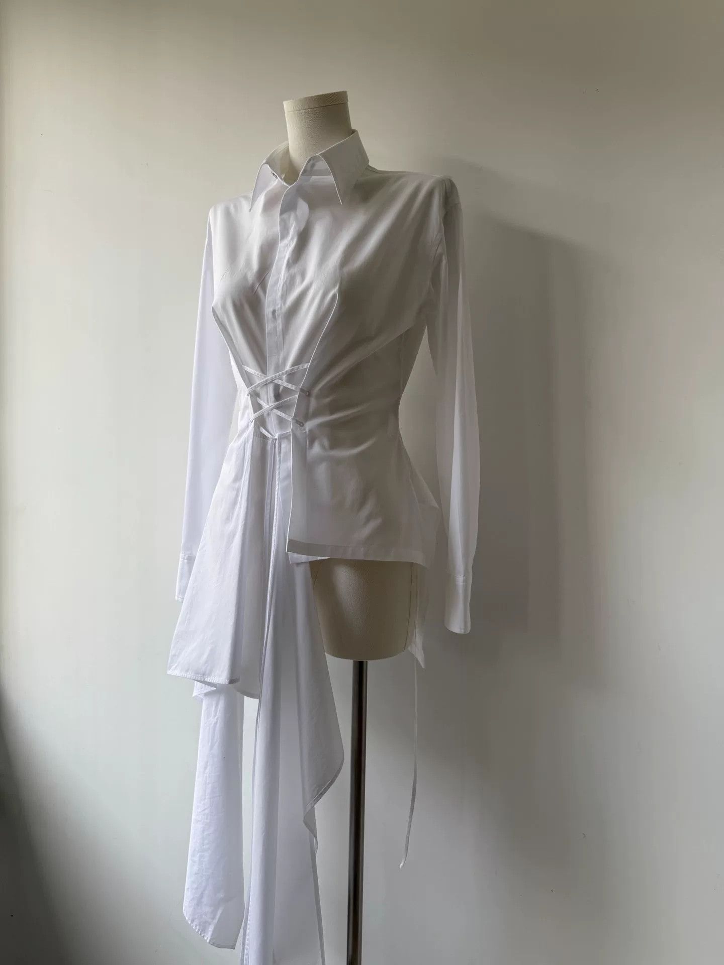 Yohji Yamamoto Yohji Yamamoto Femme White Tie Detail Shirt Size M / US 6-8 / IT 42-44 - 5 Thumbnail