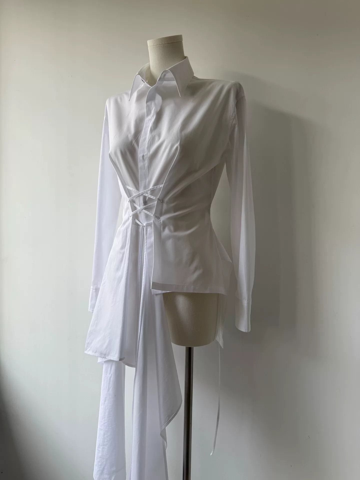 Yohji Yamamoto Yohji Yamamoto Femme White Tie Detail Shirt Size M / US 6-8 / IT 42-44 - 4 Thumbnail