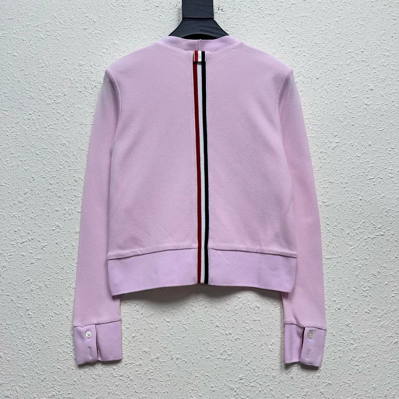 Thom Browne pink knit pocket cardigan with stripes Size S / US 4 / IT 40 - 2 Thumbnail