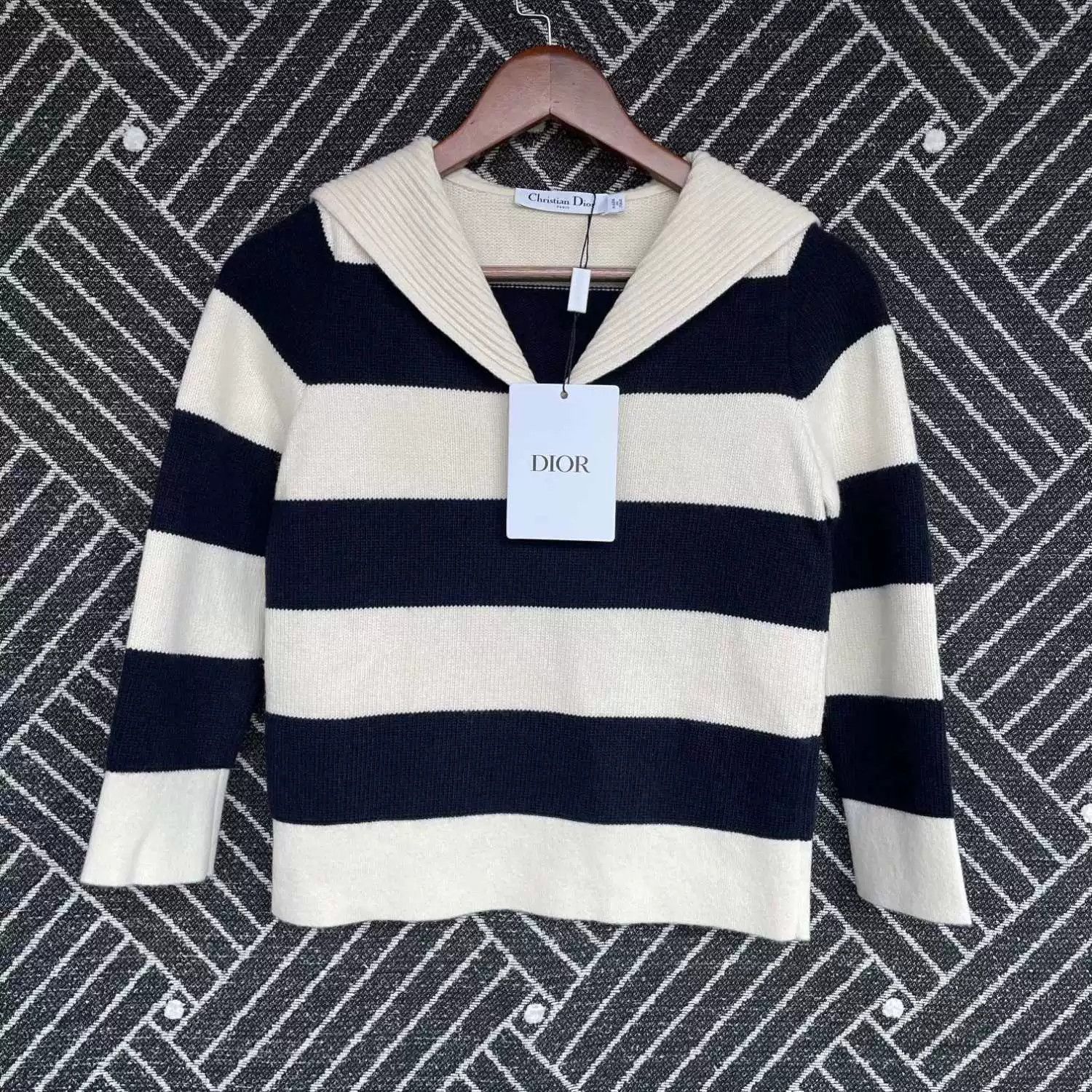 Dior beige striped knit pullover sweater Size M / US 6-8 / IT 42-44 - 2 Thumbnail
