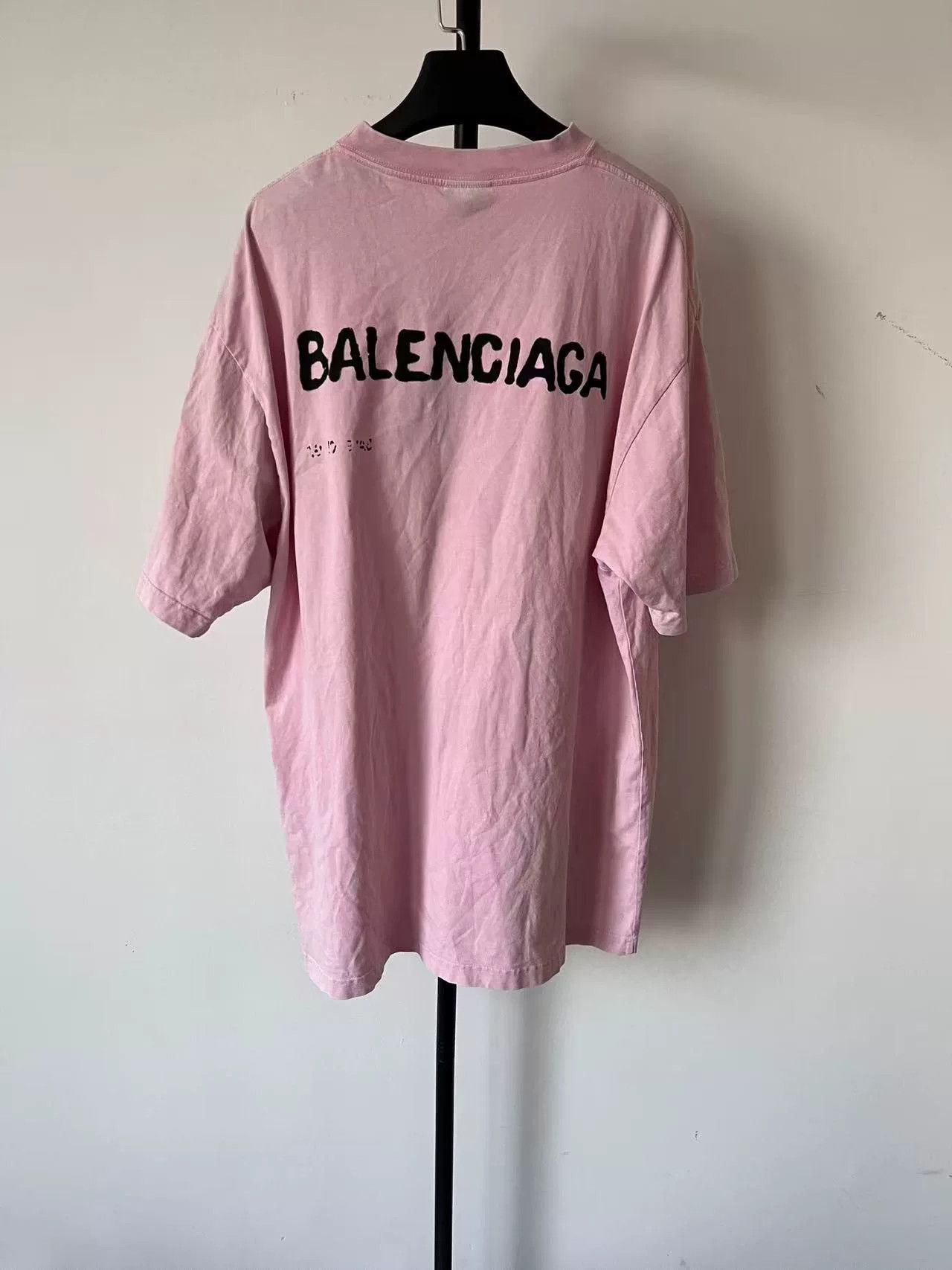 Balenciaga Balenciaga Pink Letter Print Short Sleeve T-Shirt Size L / US 10 / IT 46 - 2 Thumbnail