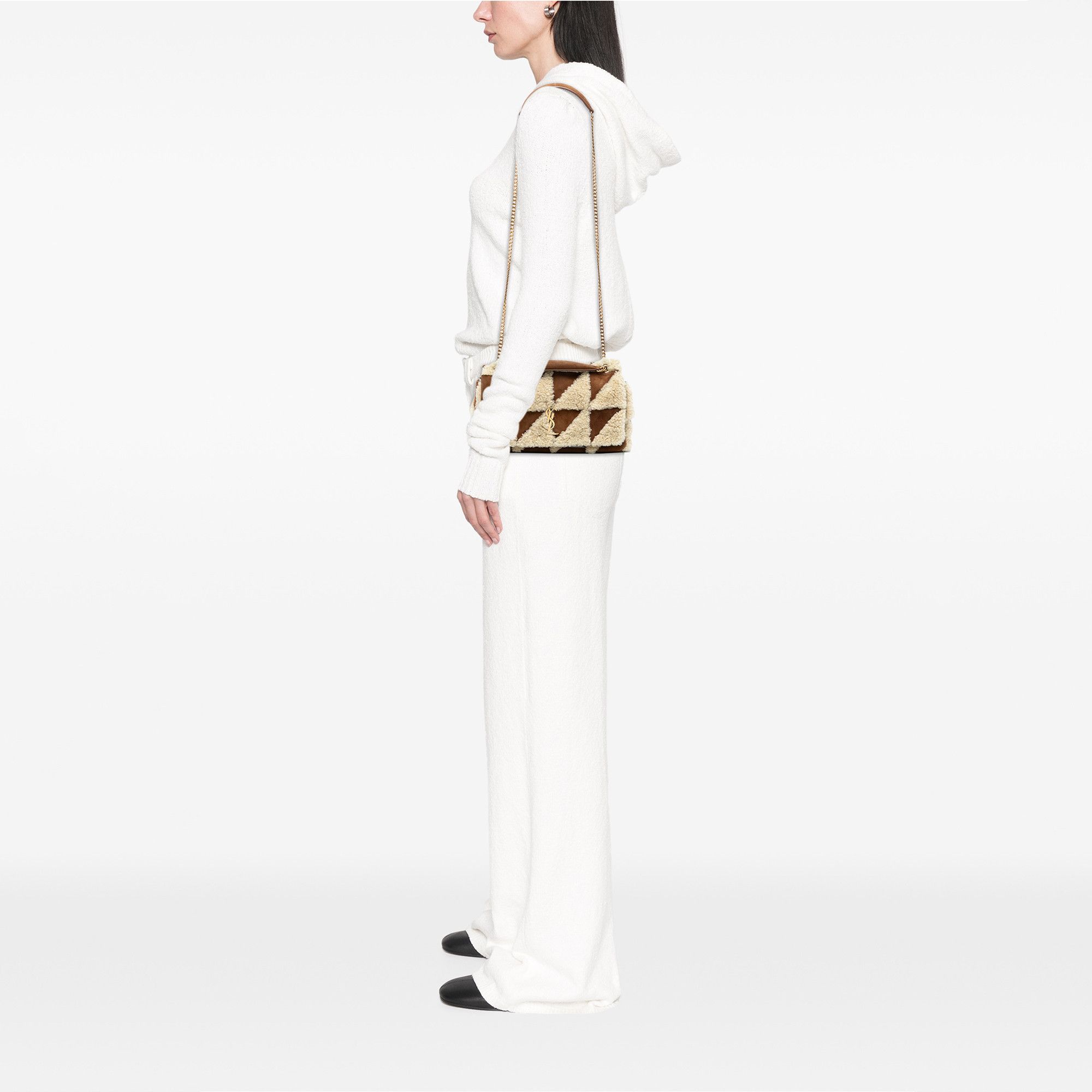 Yves Saint Laurent Yves Saint Laurent Medium Suede and Shearling Patchwork Jamie Shoulder Bag Size ONE SIZE - 7 Thumbnail