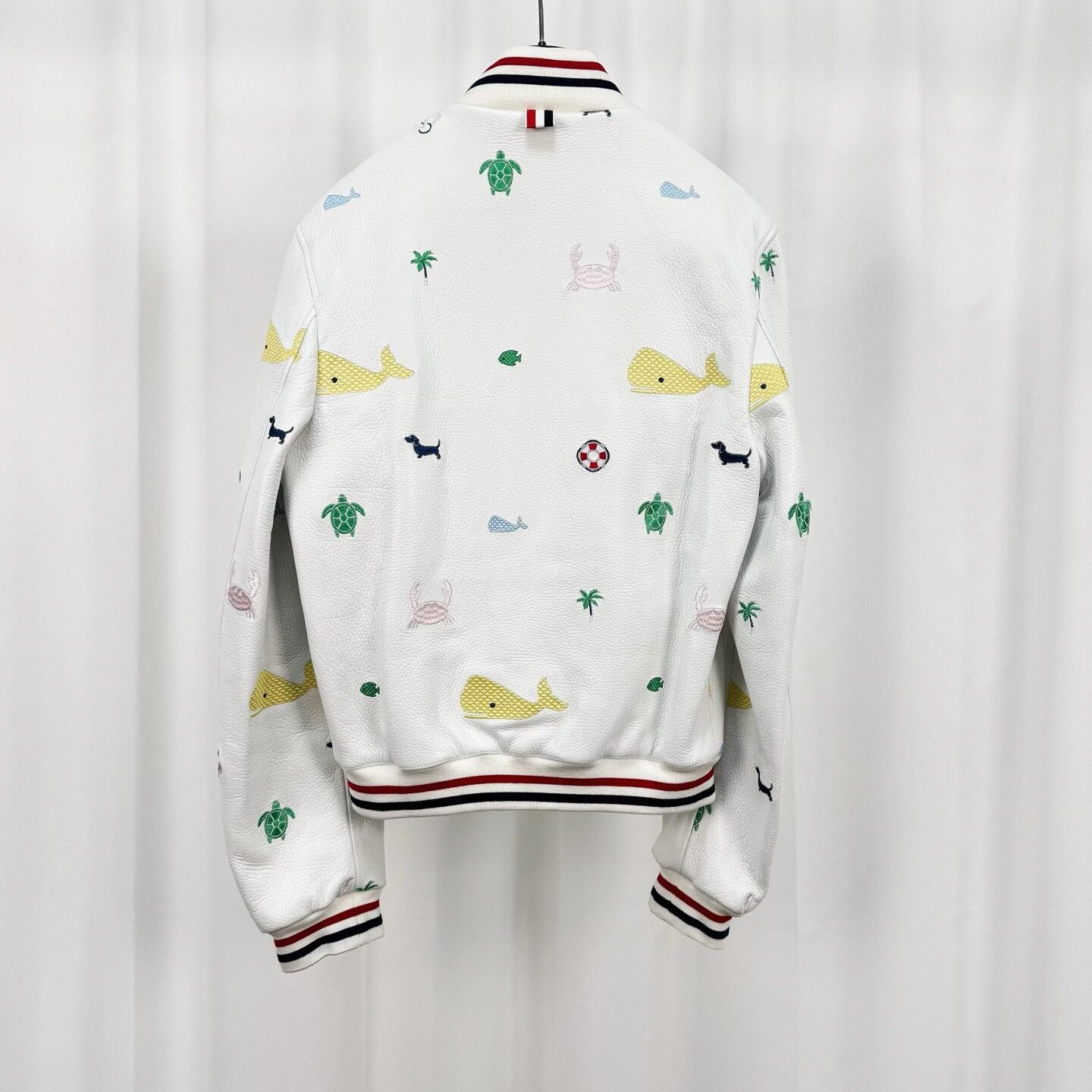Thom Browne Thom Browne Embroidered Leather Baseball Jacket Size US XXS / EU 40 - 2 Thumbnail