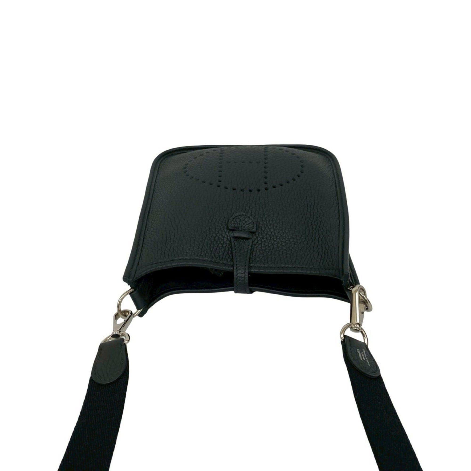 HERMES Evelyn TPM Taurillon Clemence Leather Mini Shoulder Bag/Pochette Black 44050