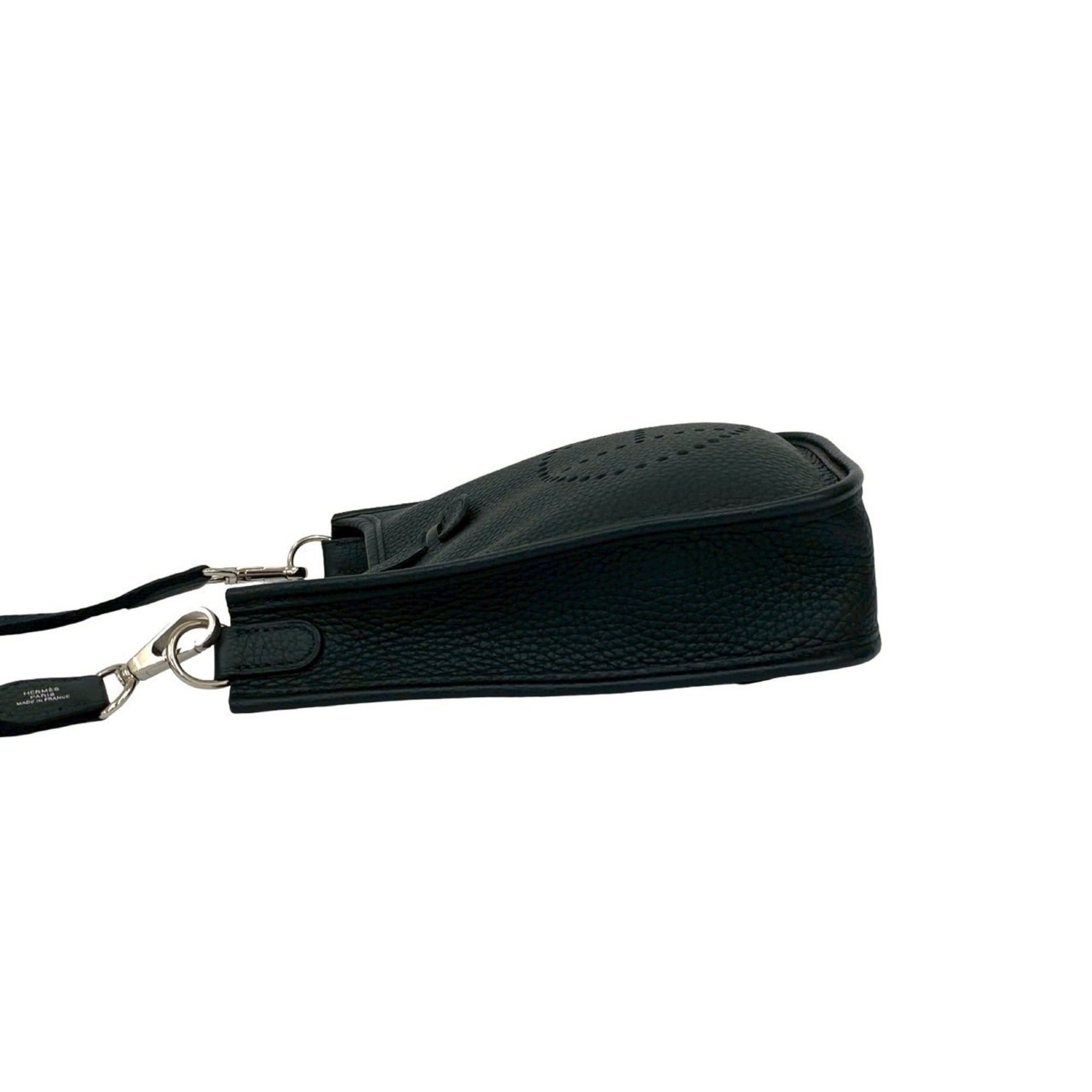 HERMES Evelyn TPM Taurillon Clemence Leather Mini Shoulder Bag/Pochette Black 44050