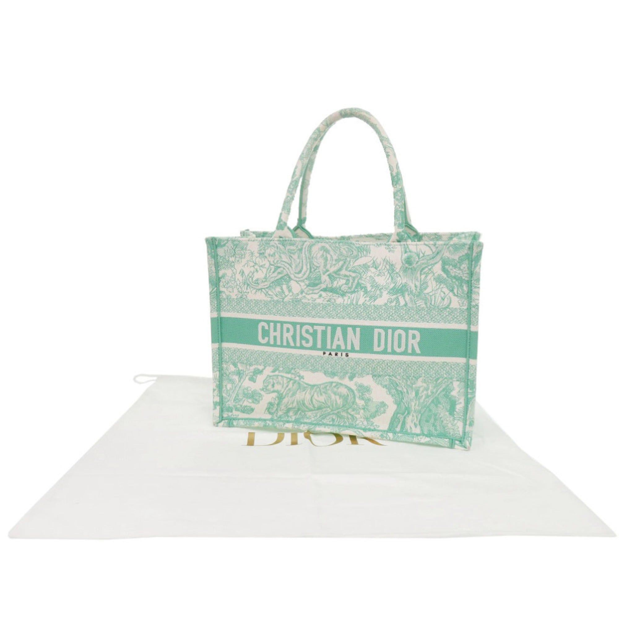 Dior Christian Dior Excellent condition Dior Book Tote Medium Toile de Jouy embroidered canvas mint green tote bag 1420 Size ONE SIZE - 2 Thumbnail