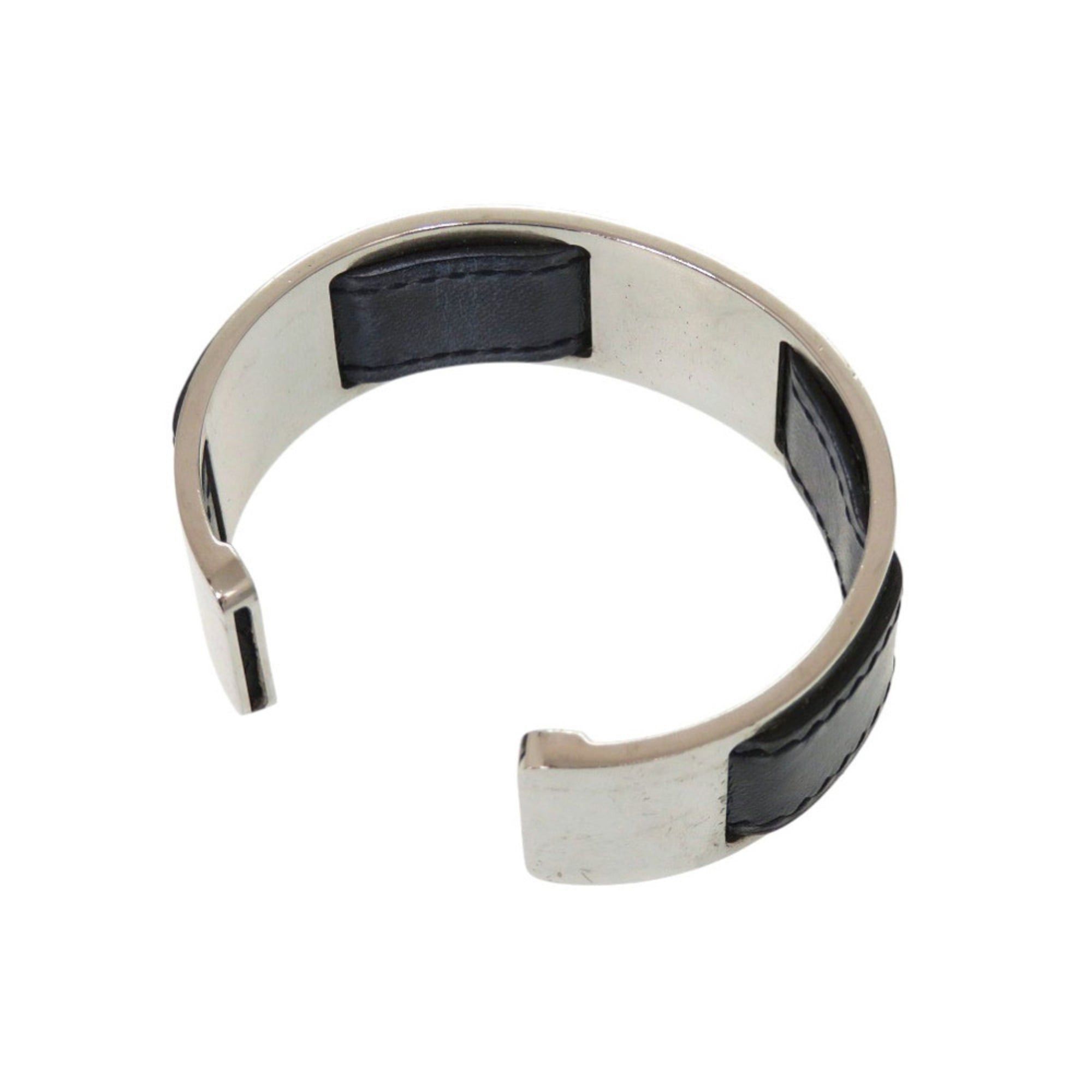 Hermes Hermes Bangle Leather Metal Silver Black Bracelet 0128 Size ONE SIZE - 6 Thumbnail
