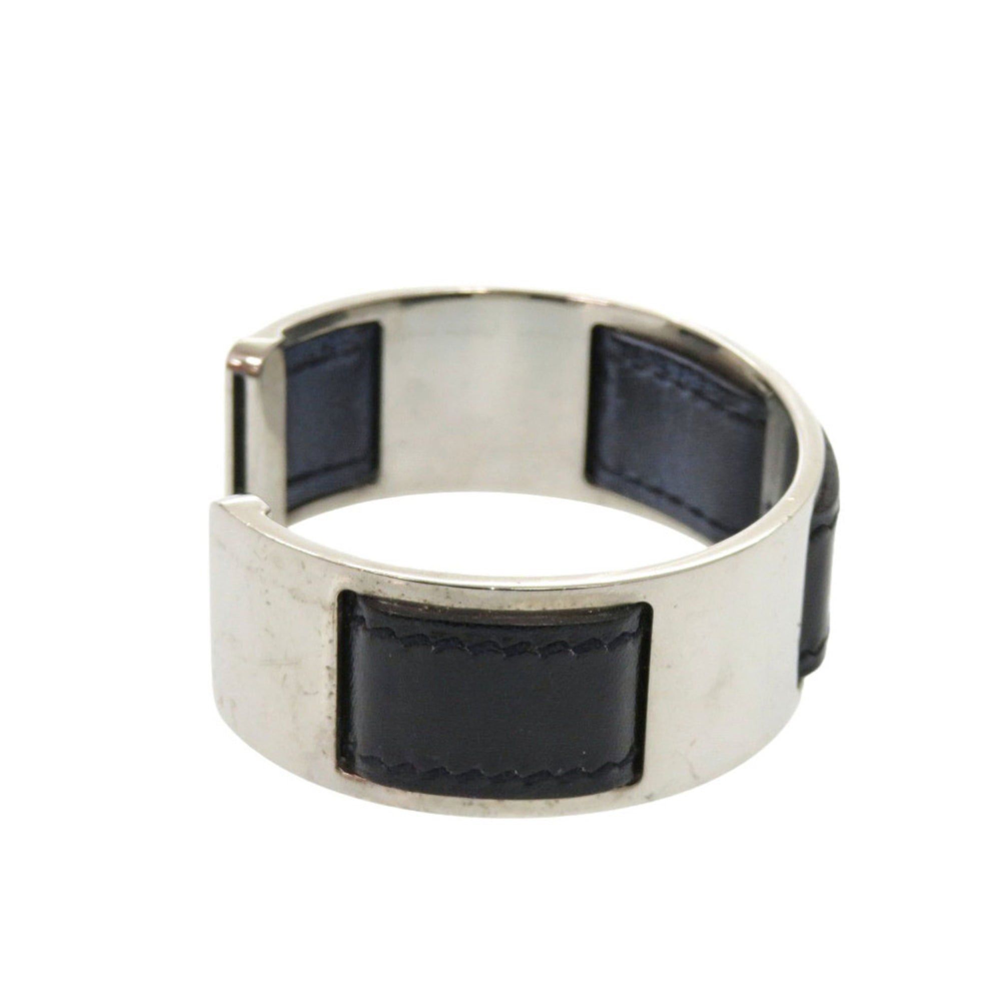 Hermes Hermes Bangle Leather Metal Silver Black Bracelet 0128 Size ONE SIZE - 4 Thumbnail