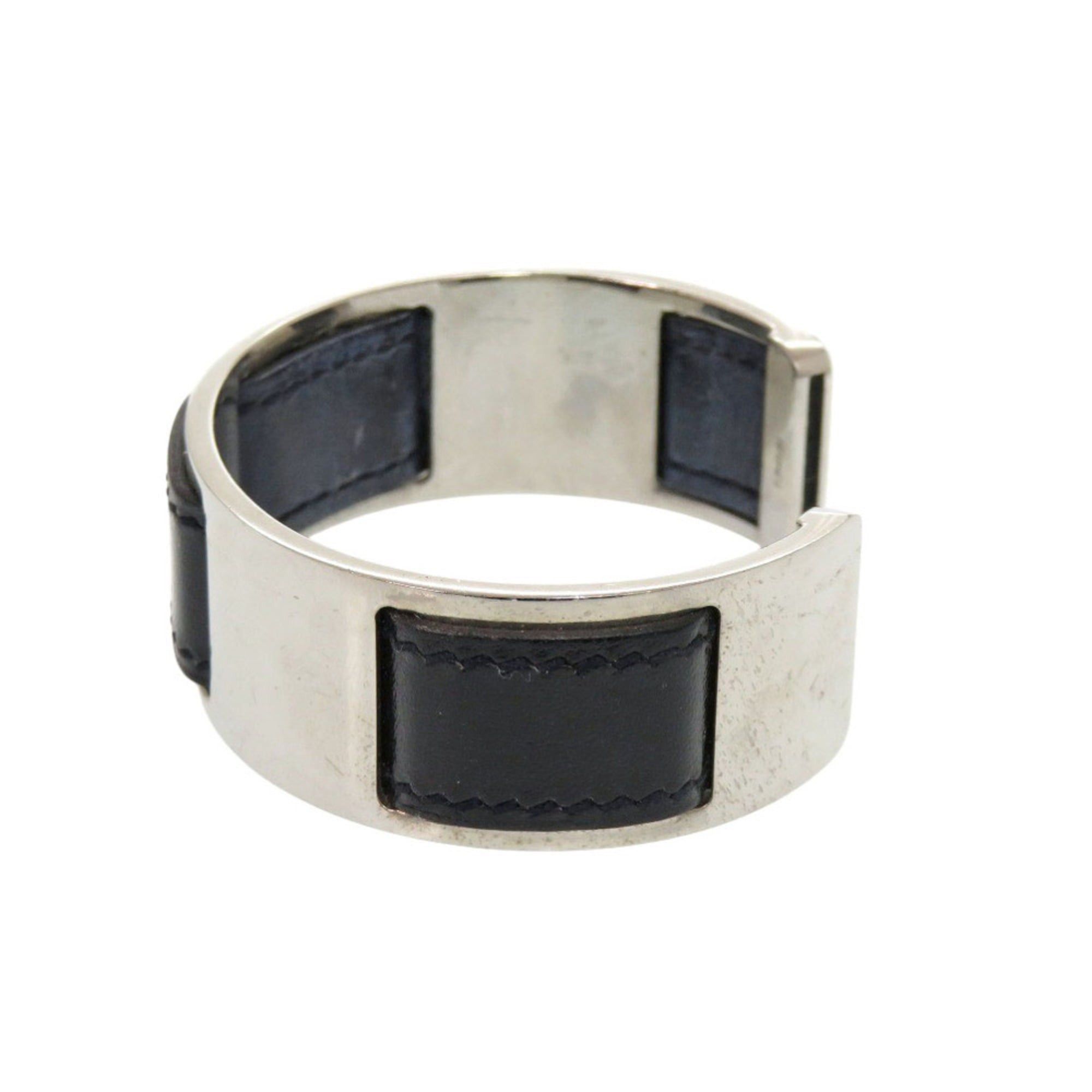 Hermes Hermes Bangle Leather Metal Silver Black Bracelet 0128 Size ONE SIZE - 2 Thumbnail