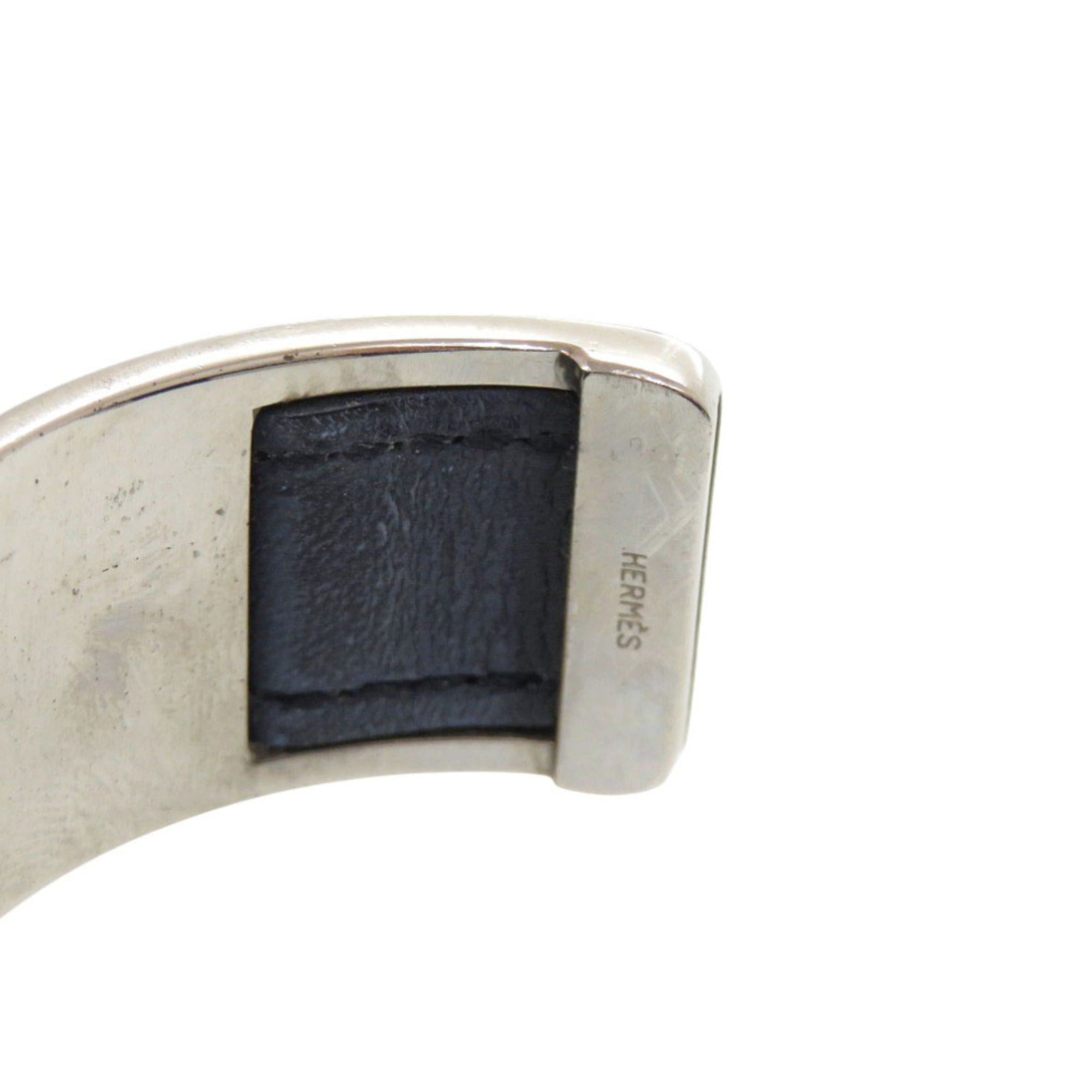 Hermes Hermes Bangle Leather Metal Silver Black Bracelet 0128 Size ONE SIZE - 5 Thumbnail