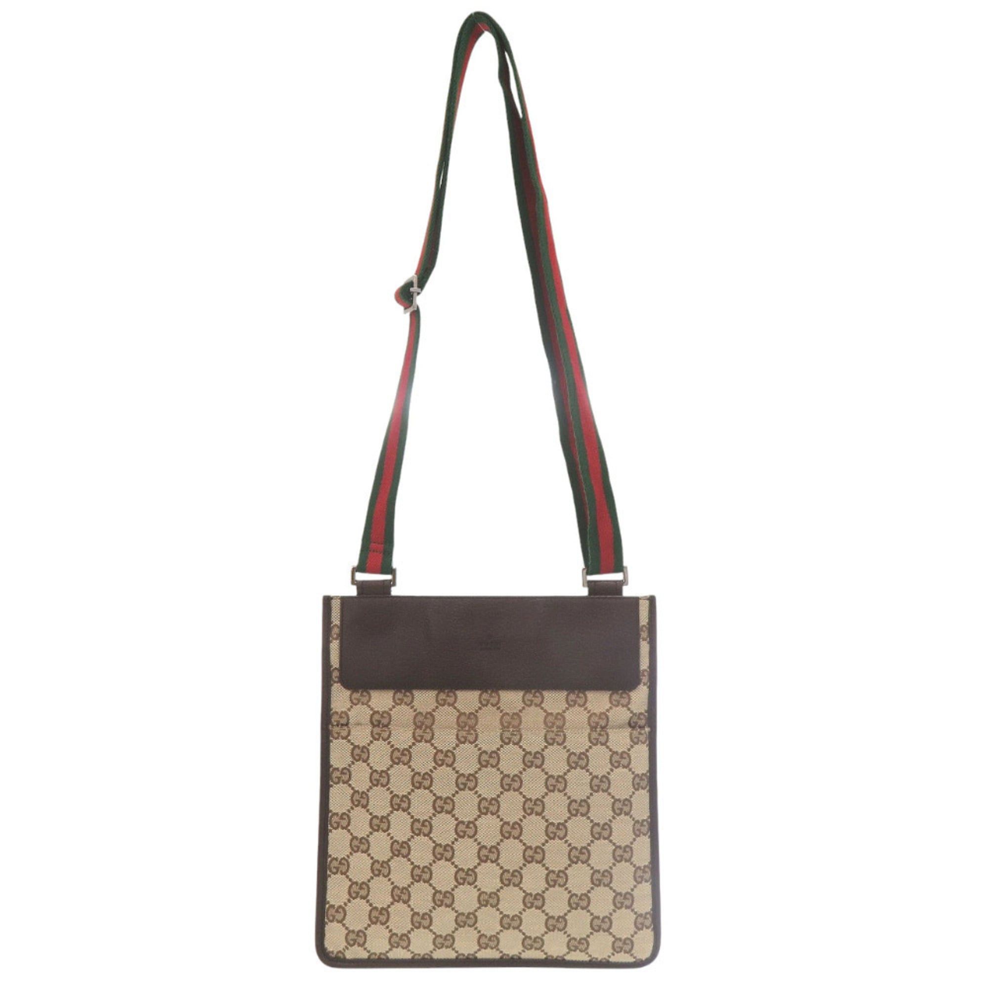 Gucci Excellent condition Gucci Sherry Line GG canvas messenger bag 27639 213317 body leather brown green red 1182 Size ONE SIZE - 4 Thumbnail
