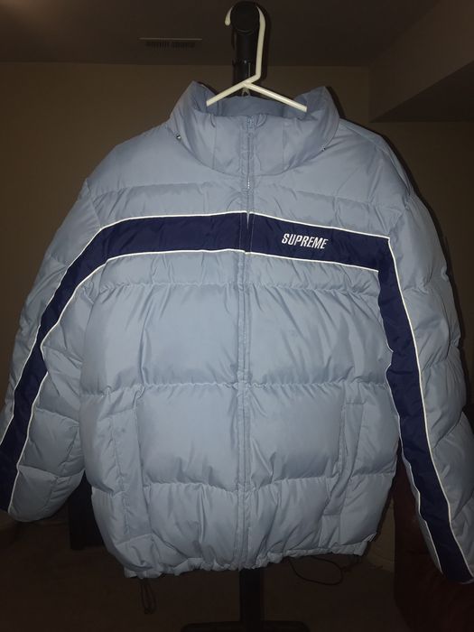 Supreme Supreme Stripe Panel Down Jacket Light Blue | Grailed