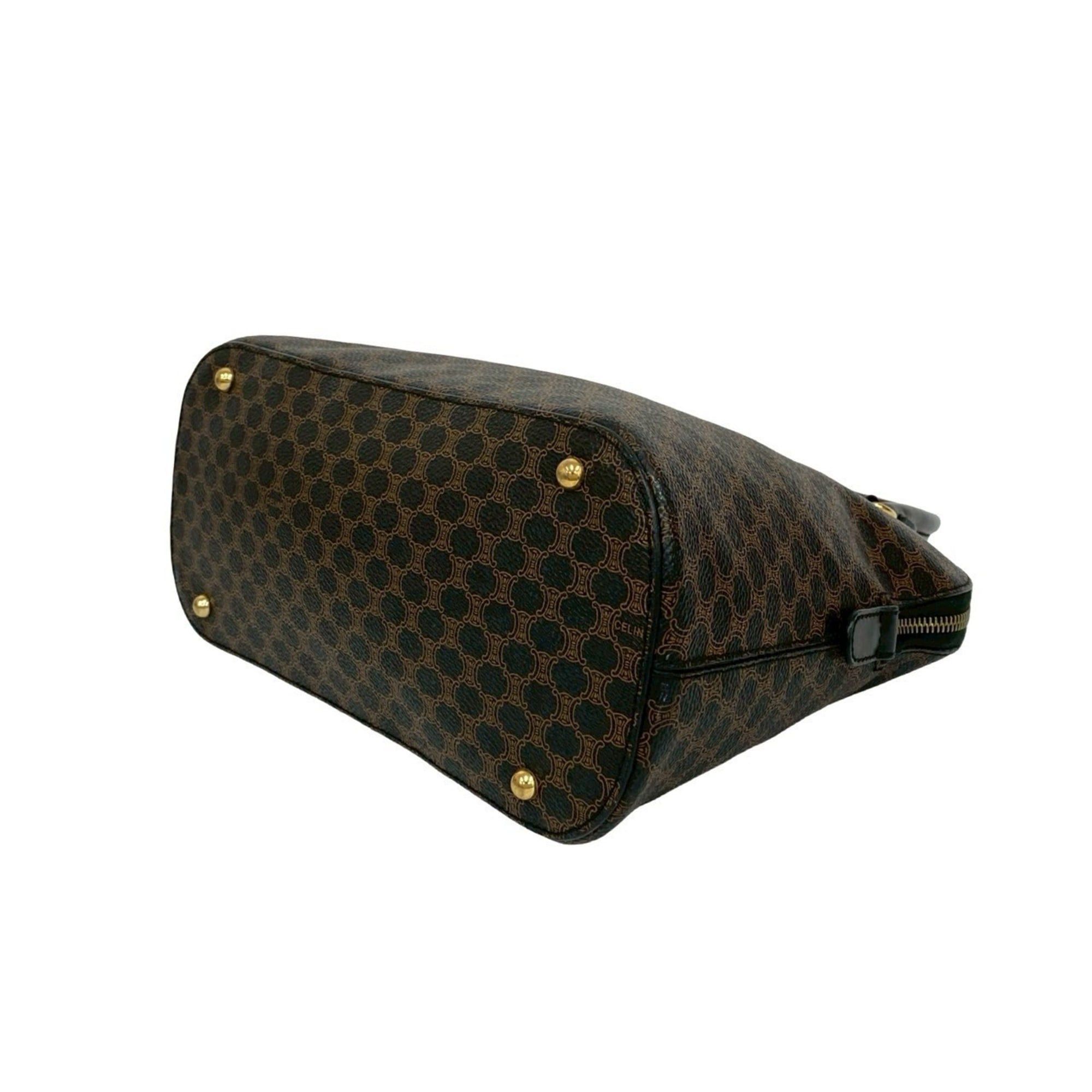Celine CELINE Vintage Macadam Blason Logo Print Leather Handbag/Mini Boston Bag, Black, 52457 Size ONE SIZE - 8 Thumbnail