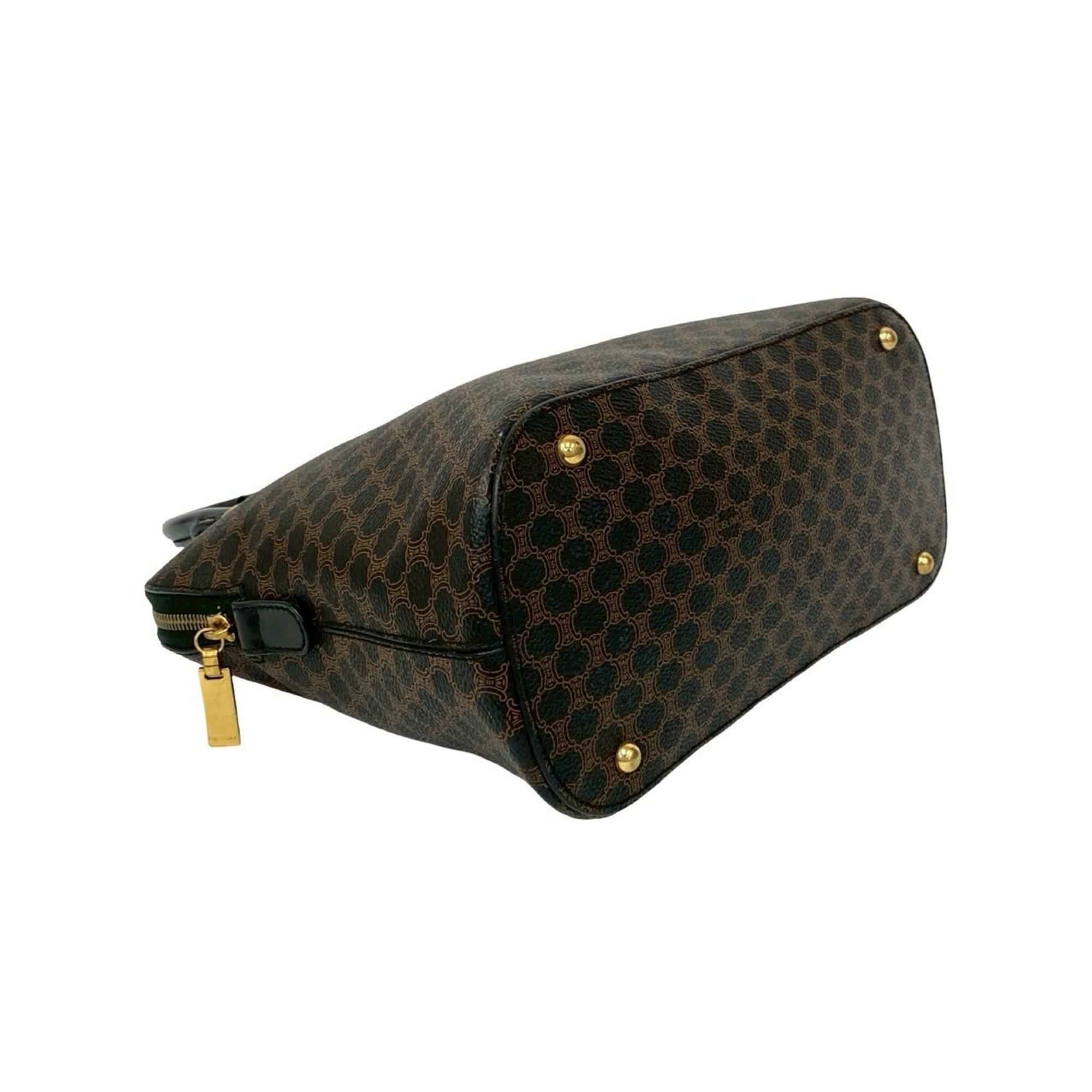 Celine CELINE Vintage Macadam Blason Logo Print Leather Handbag/Mini Boston Bag, Black, 52457 Size ONE SIZE - 7 Thumbnail