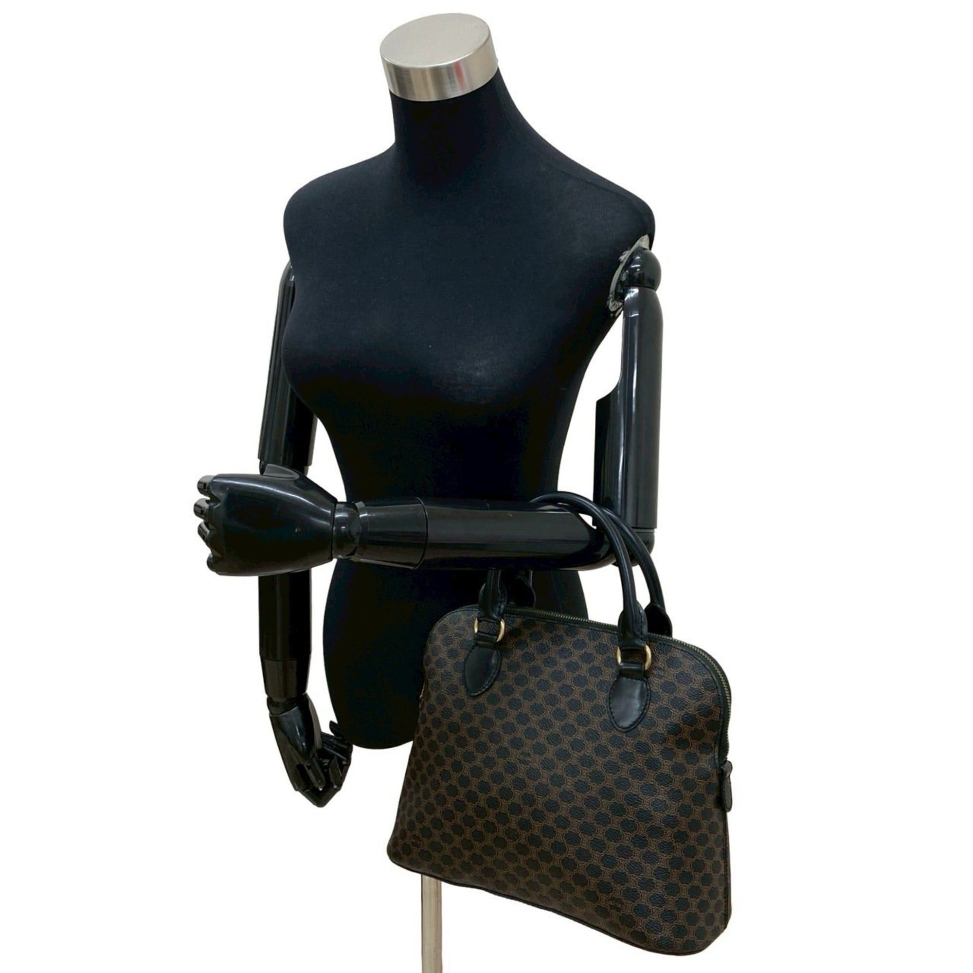 Celine CELINE Vintage Macadam Blason Logo Print Leather Handbag/Mini Boston Bag, Black, 52457 Size ONE SIZE - 2 Thumbnail