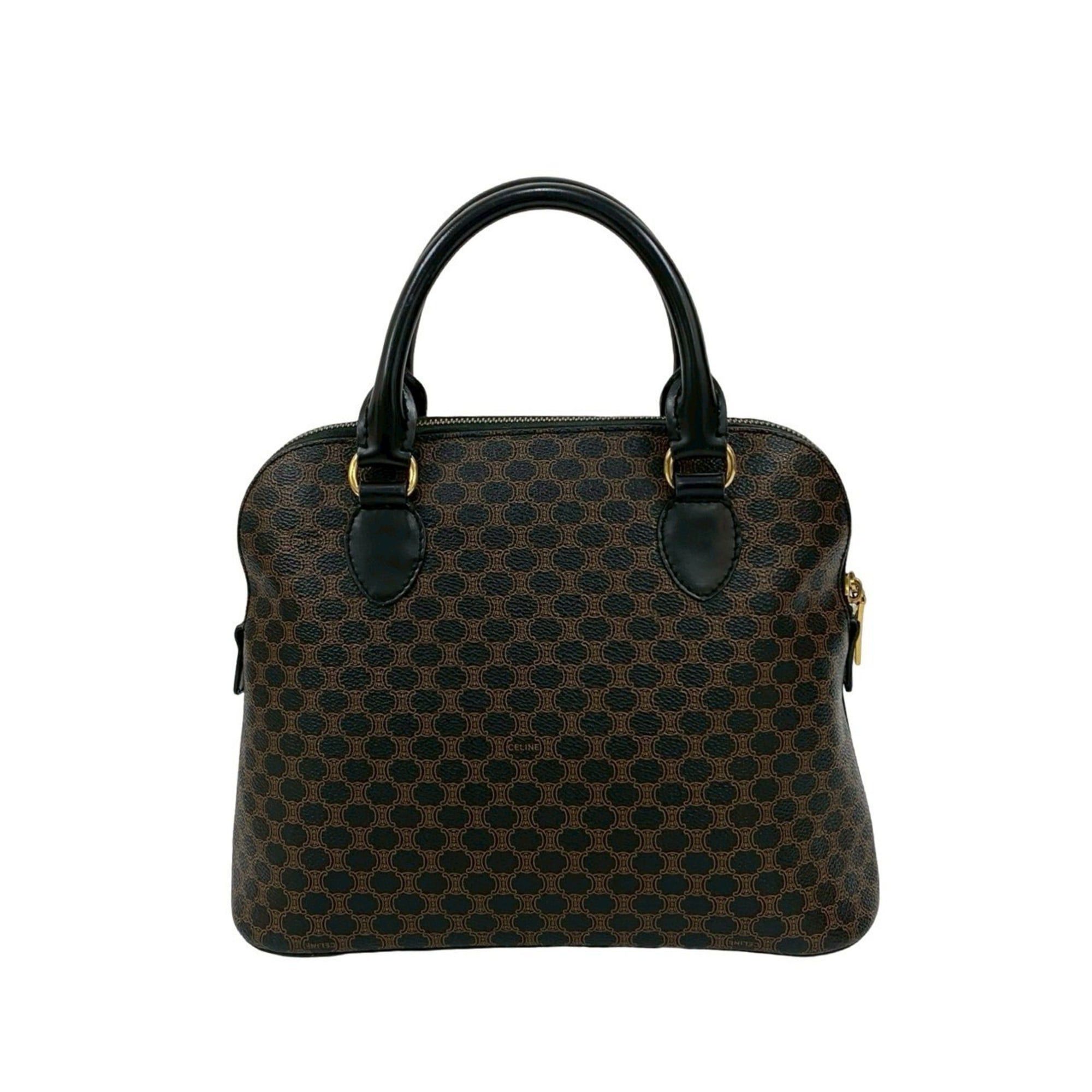 Celine CELINE Vintage Macadam Blason Logo Print Leather Handbag/Mini Boston Bag, Black, 52457 Size ONE SIZE - 3 Thumbnail
