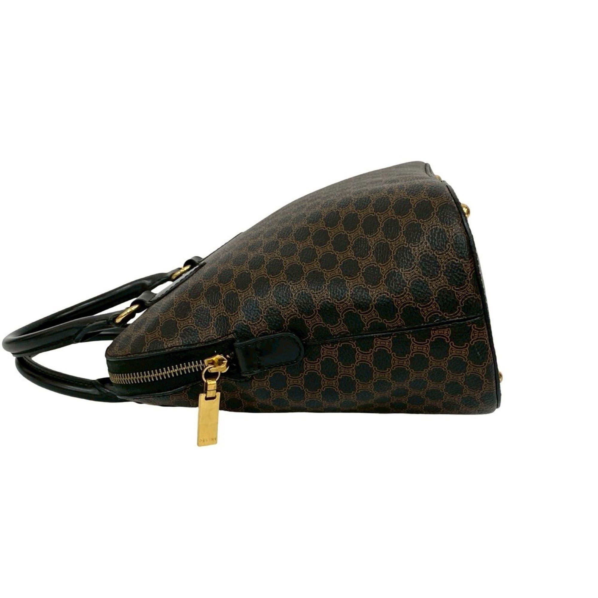 Celine CELINE Vintage Macadam Blason Logo Print Leather Handbag/Mini Boston Bag, Black, 52457 Size ONE SIZE - 5 Thumbnail