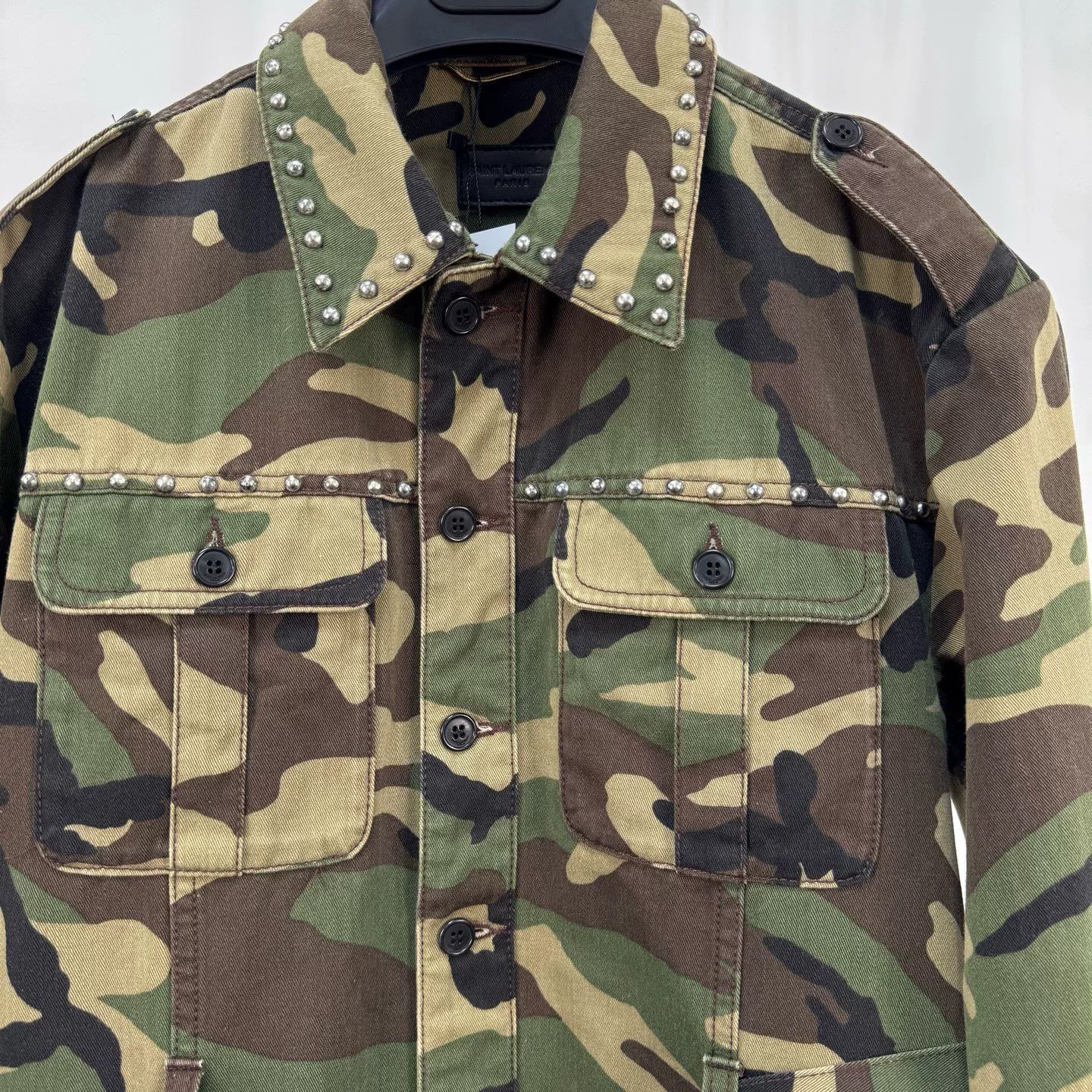 Saint Laurent Paris camo studded belted jacket by saint laurent Size S / US 4 / IT 40 - 3 Thumbnail
