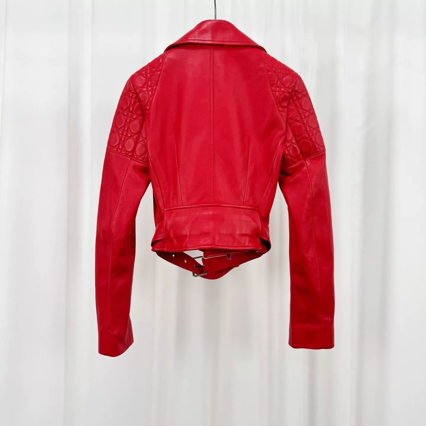 Dior red quilted leather biker jacket by Dior Size S / US 4 / IT 40 - 2 Thumbnail