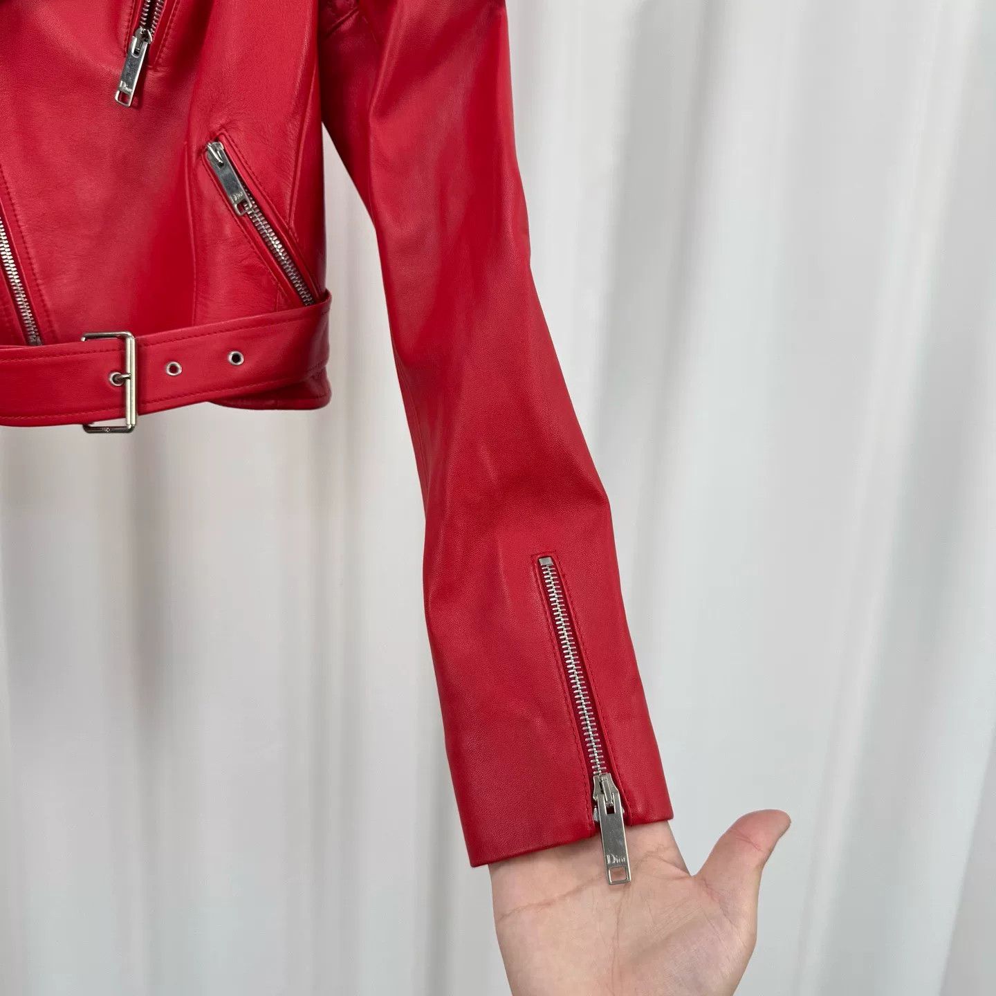 Dior red quilted leather biker jacket by Dior Size S / US 4 / IT 40 - 4 Thumbnail