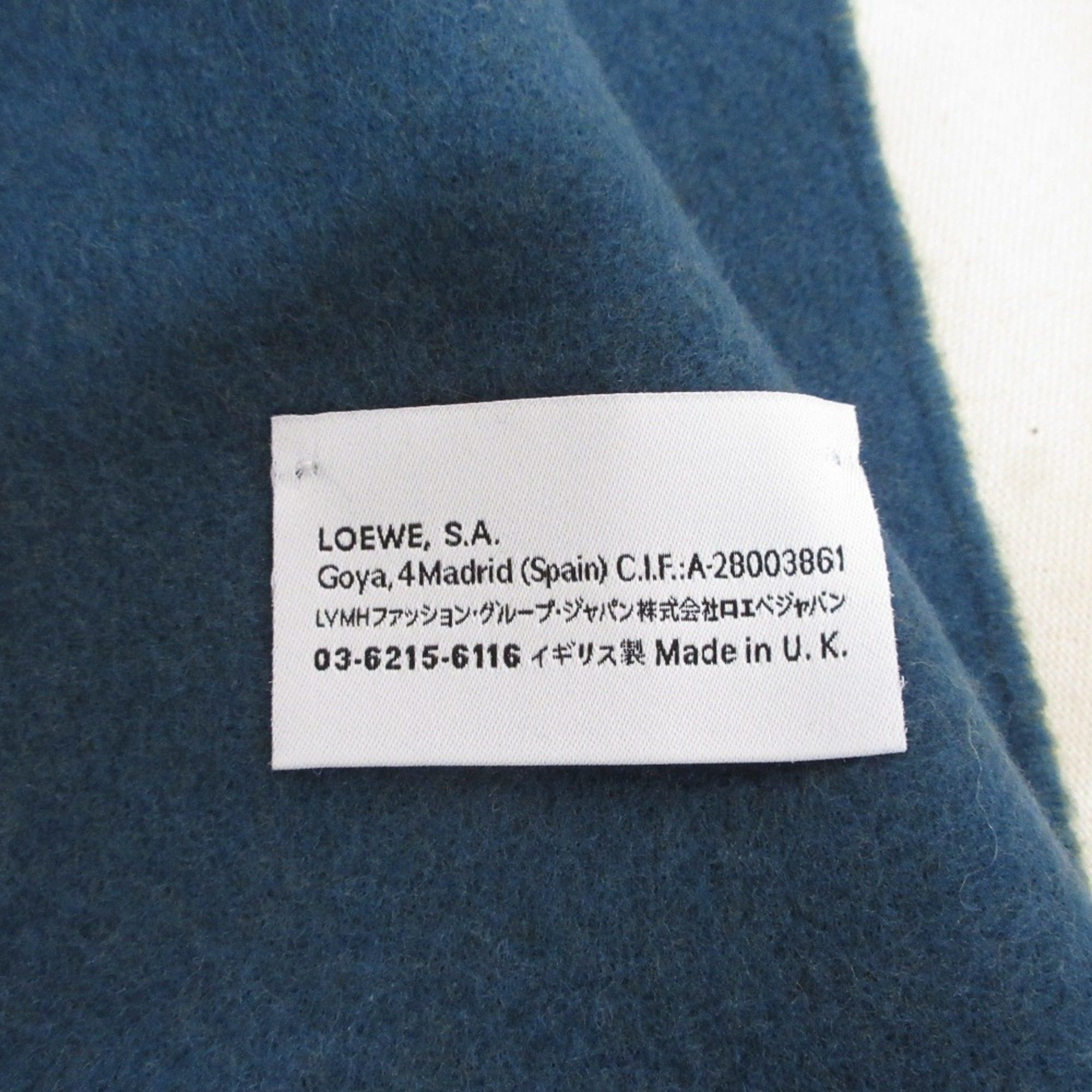 Loewe LOEWE Anagram Embroidered Cashmere Blend Fringe Two-Tone Scarf Khaki Blue Women's Size ONE SIZE - 6 Thumbnail