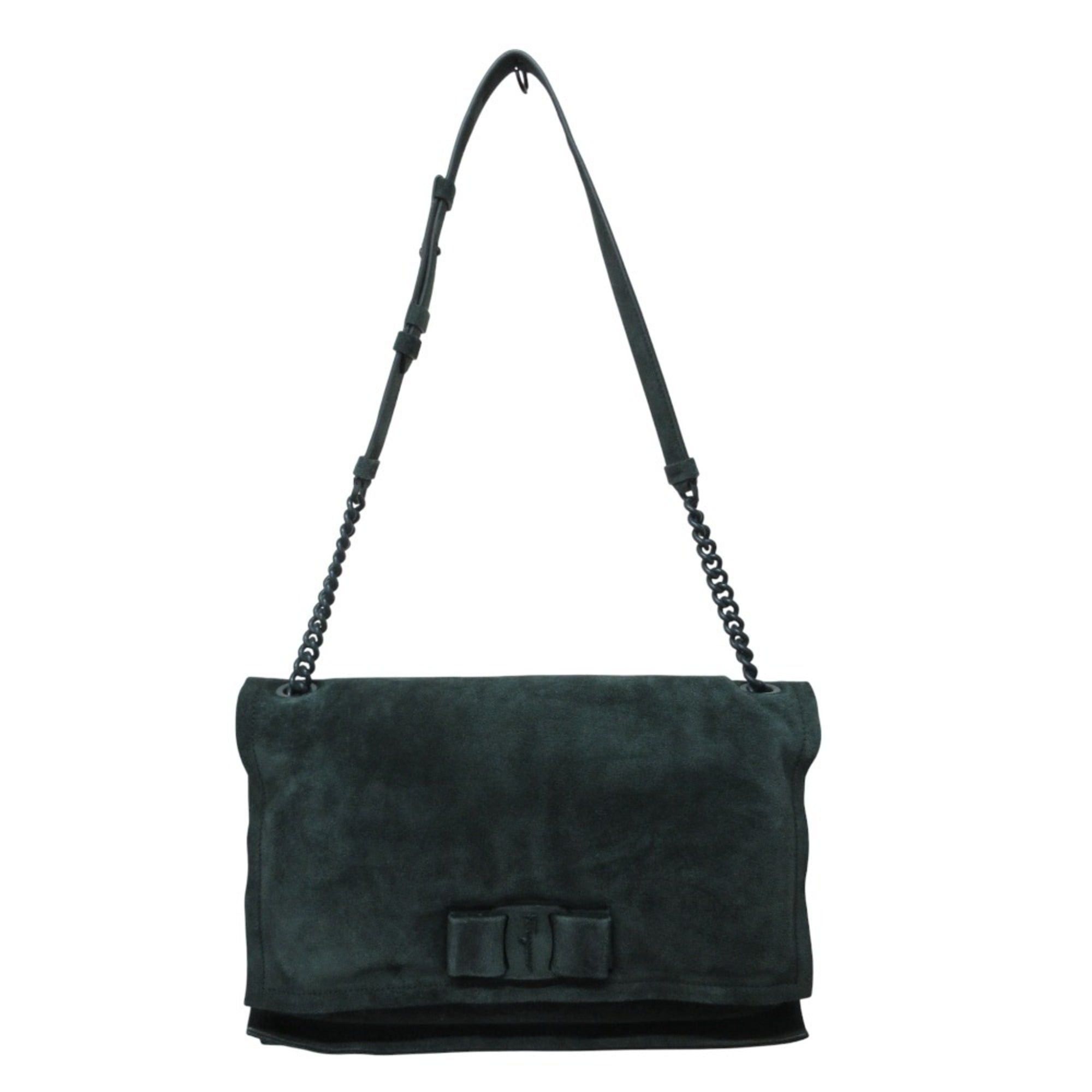 Salvatore Ferragamo Salvatore Ferragamo VIVA BOW Vara Ribbon Suede Chain Shoulder Bag GG-211189 Green Women's Size ONE SIZE - 3 Thumbnail